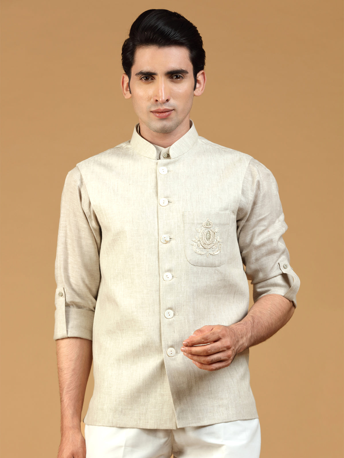 Linen beige festive waistcoat