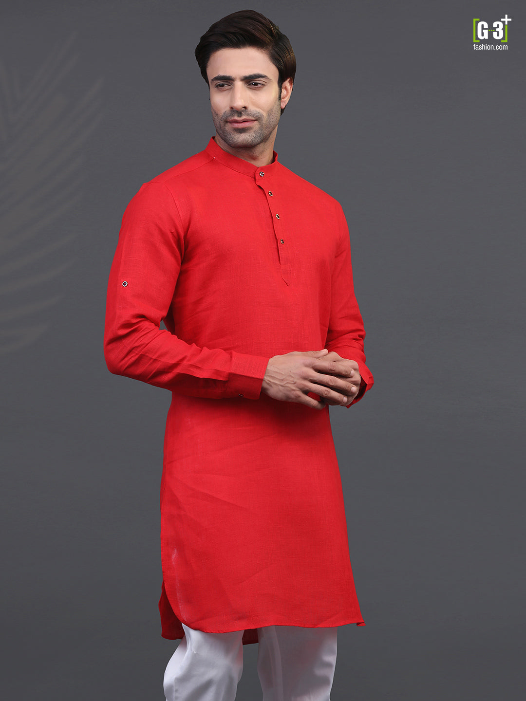Linen red kurta for mens