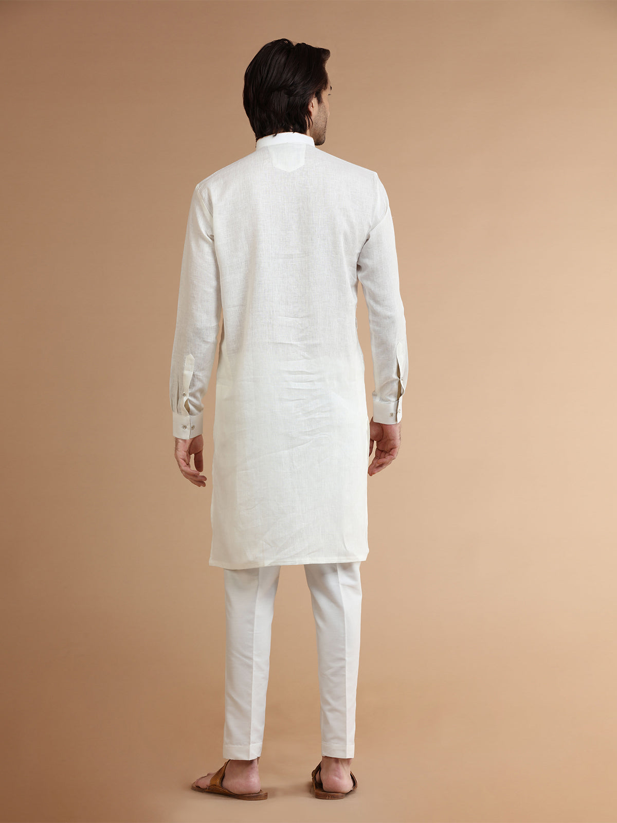 Linen cream festive kurta suit