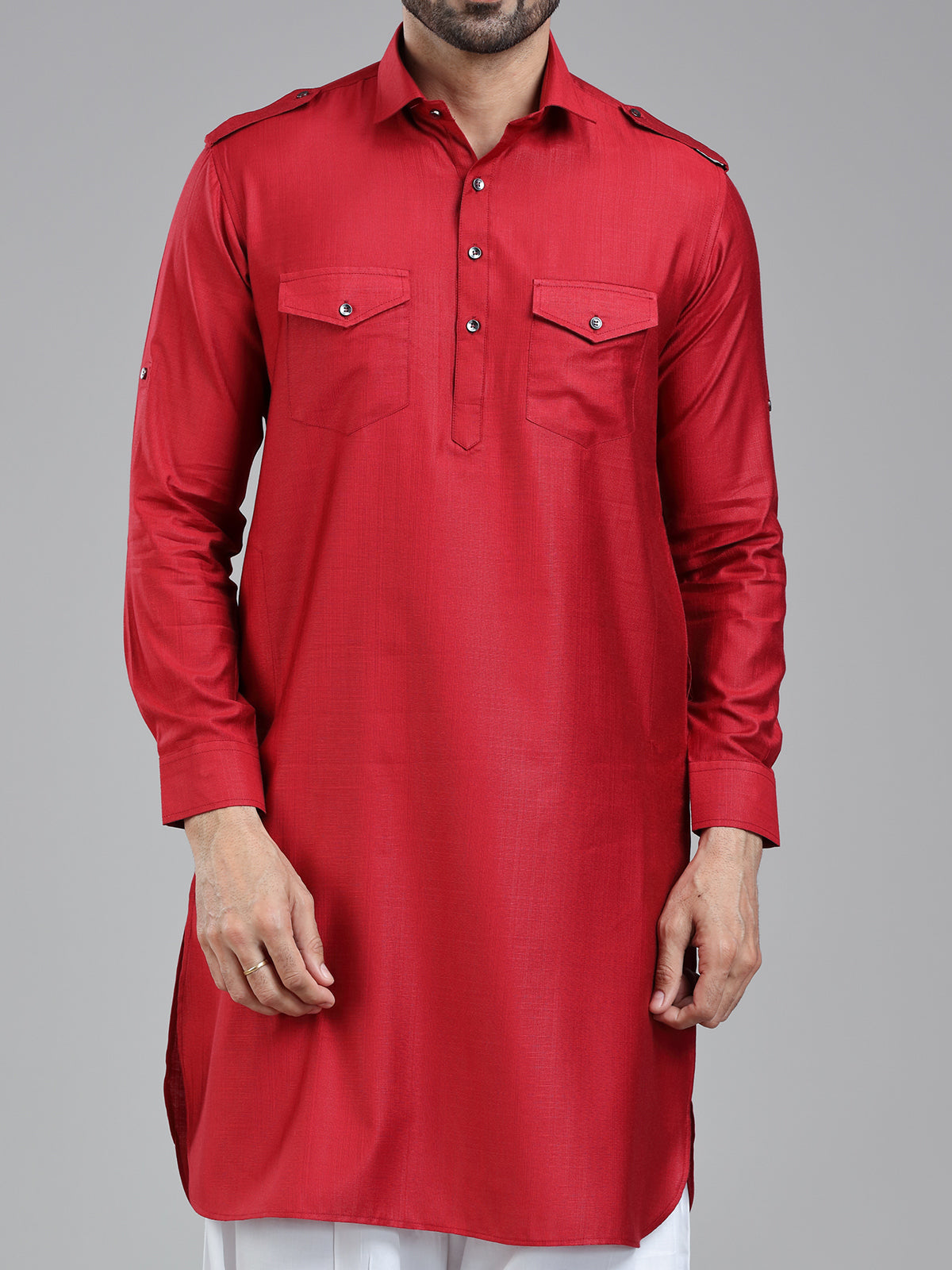 Luxurious presenting dark red mens pathani kurta
