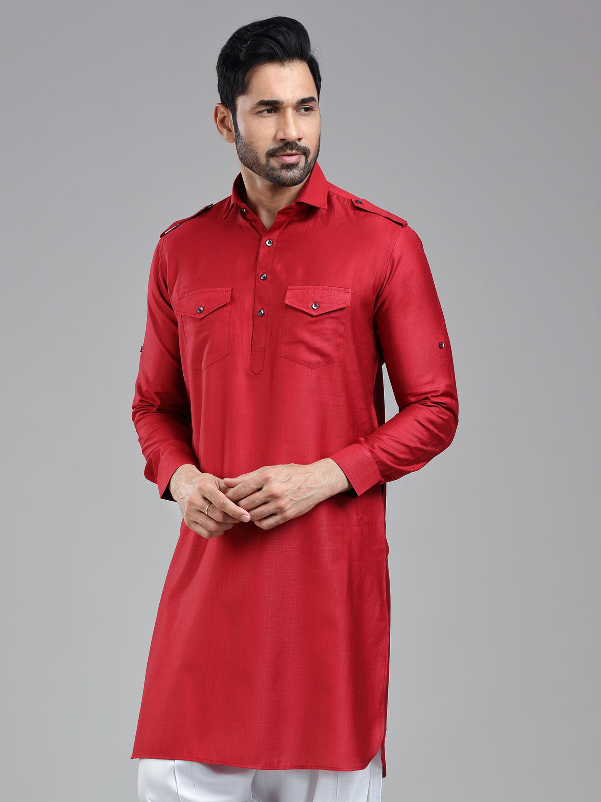 Luxurious presenting dark red mens pathani kurta