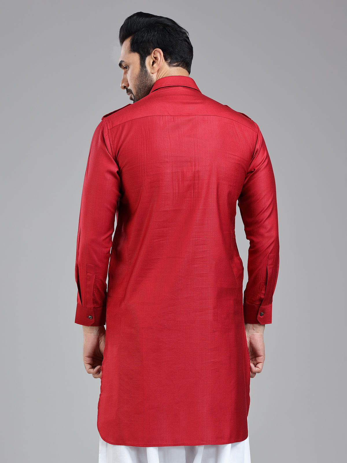 Luxurious presenting dark red mens pathani kurta