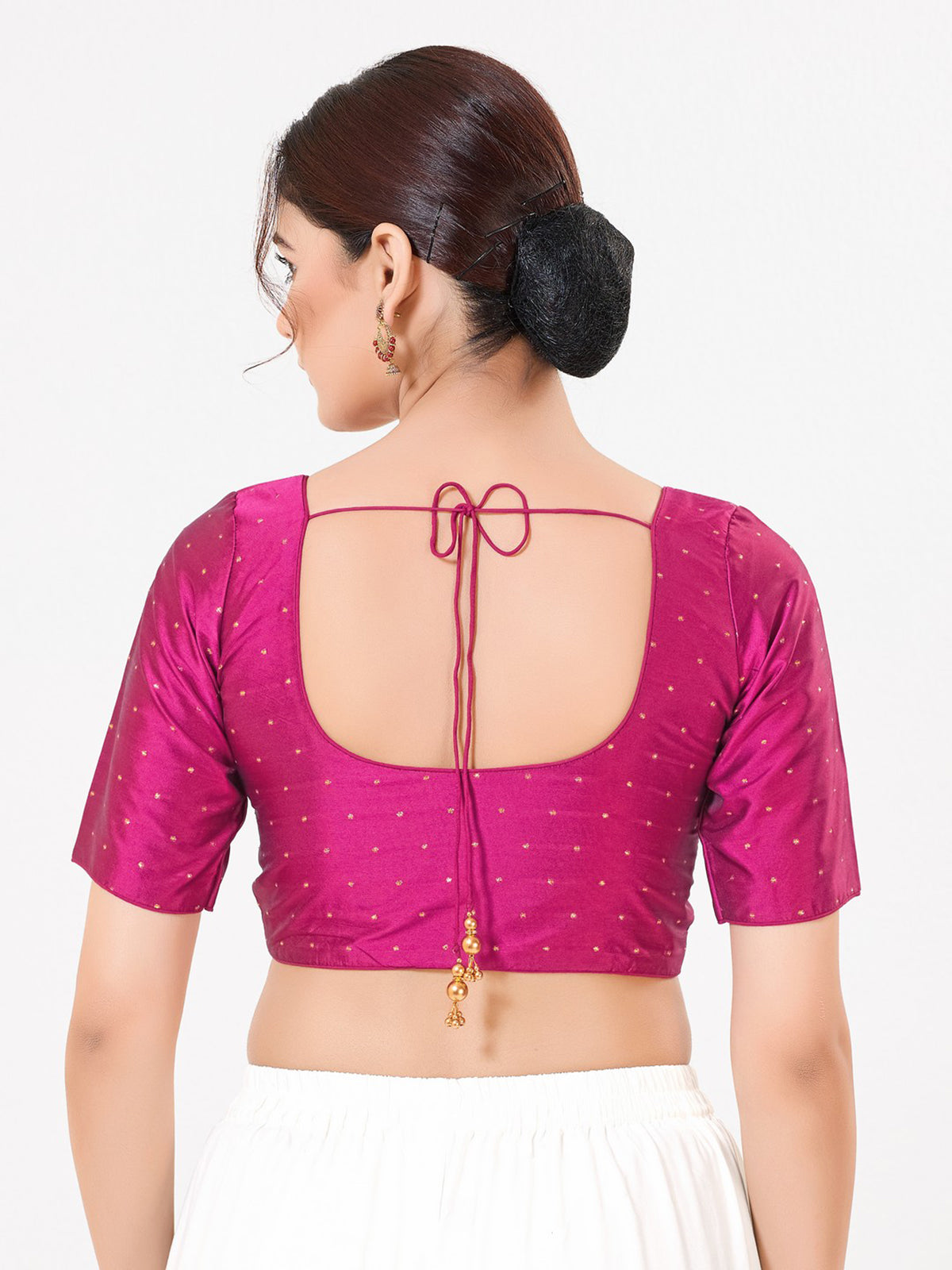 Magenta tafeta silk zari elbow sleeve blouse