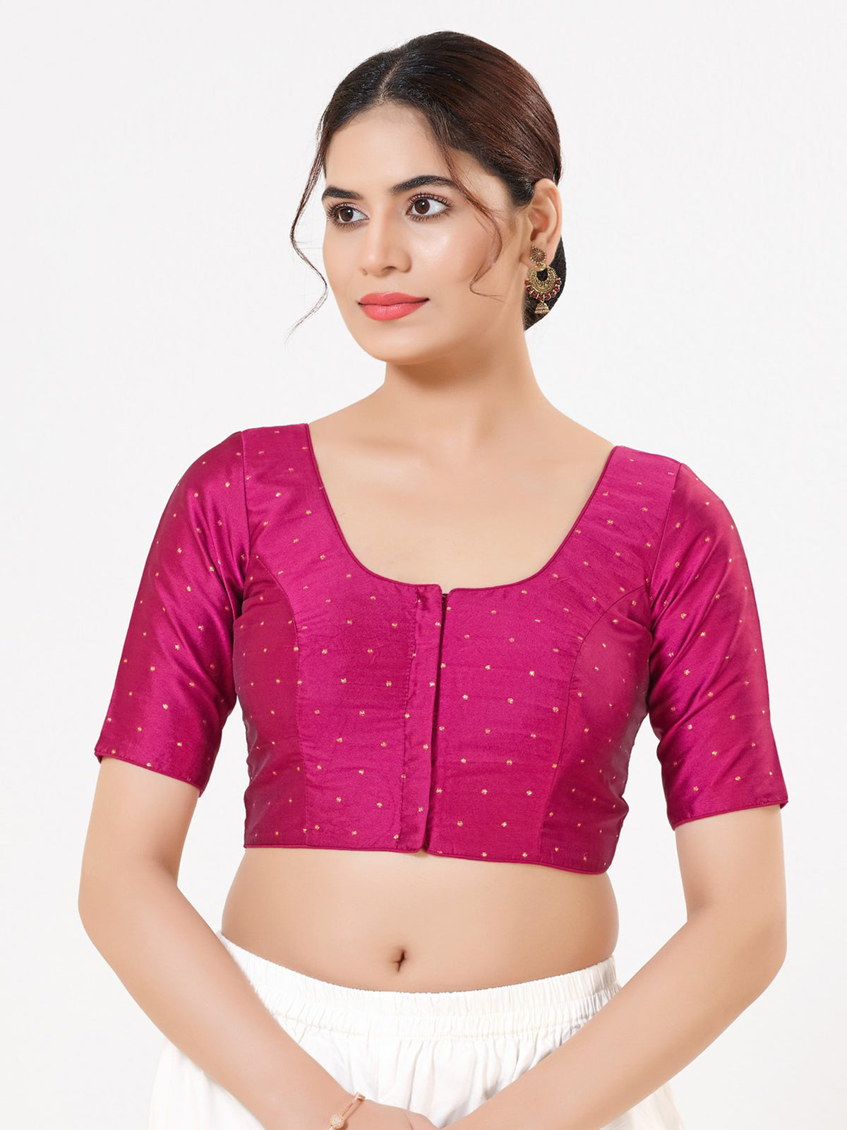 Magenta tafeta silk zari elbow sleeve blouse