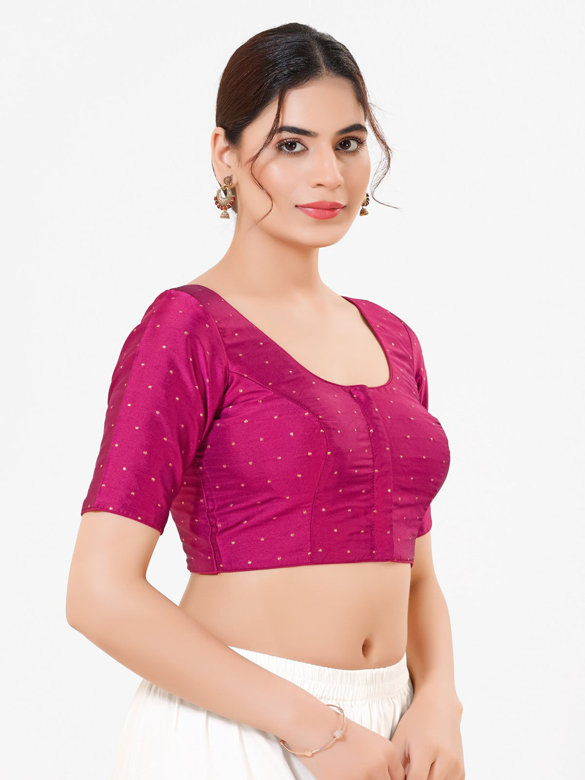 Magenta tafeta silk zari elbow sleeve blouse