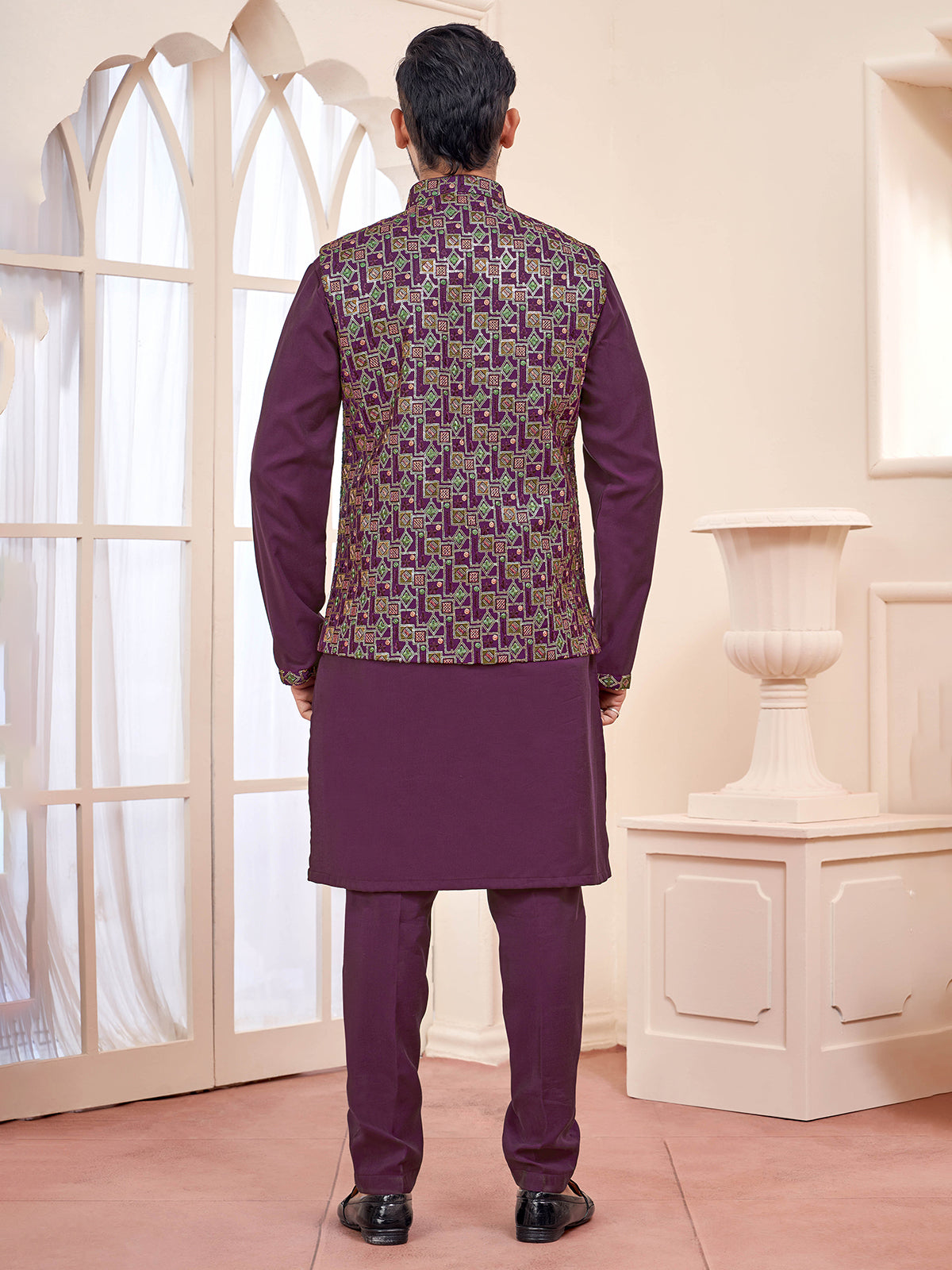 Magnificent dark purple waistcoat set for men