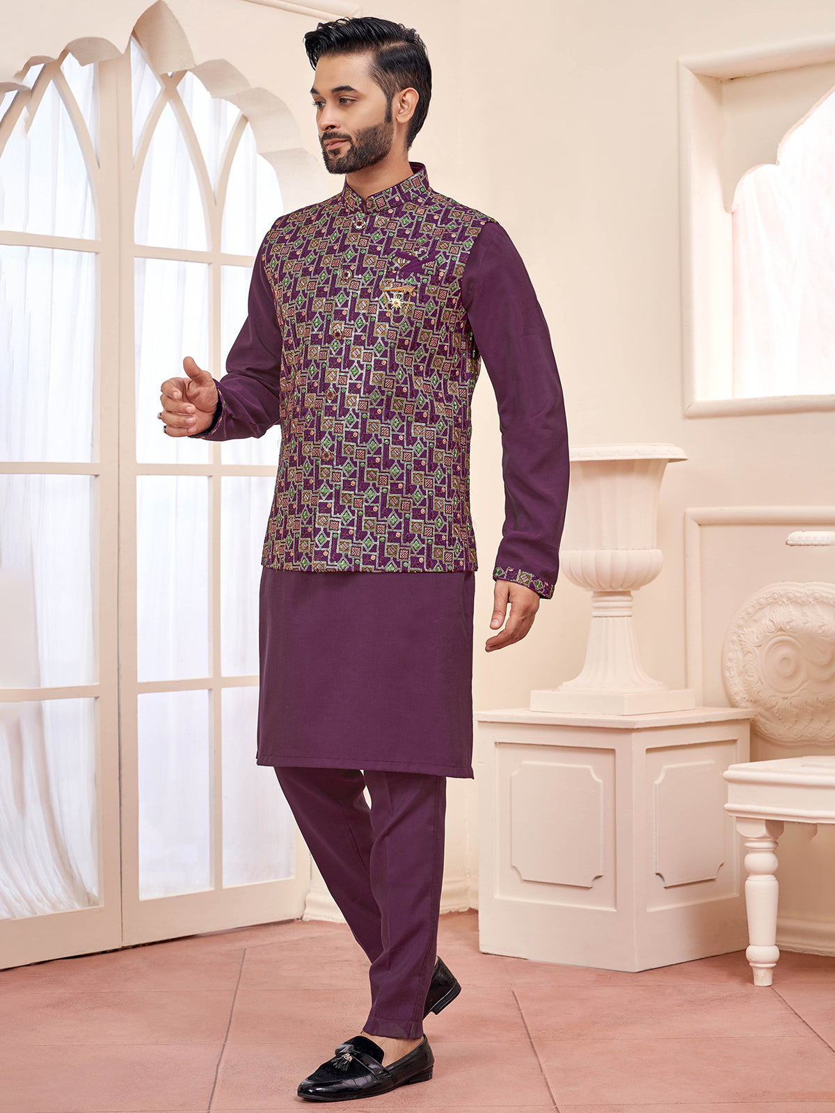 Magnificent dark purple waistcoat set for men