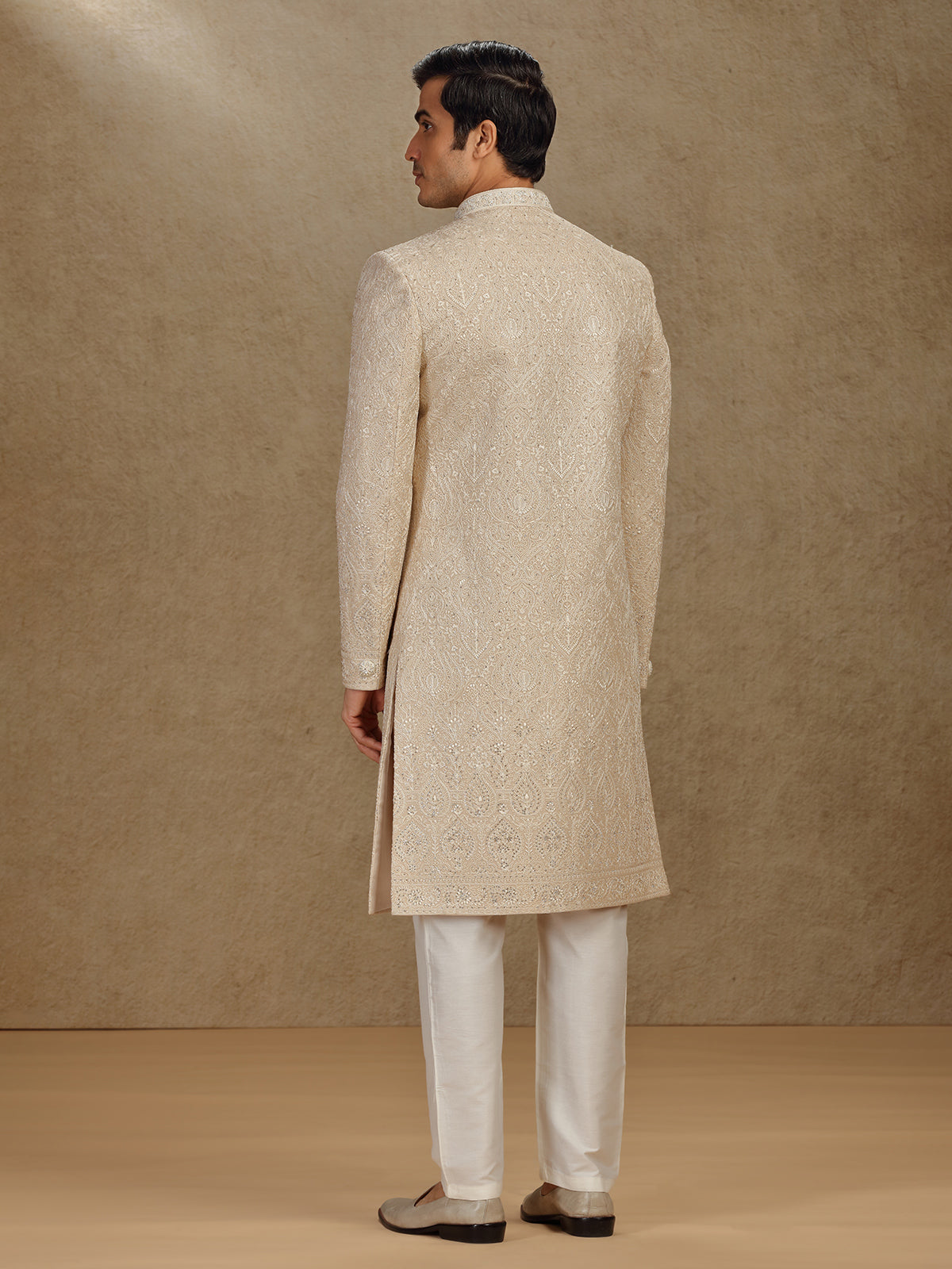 Majestic gold silk sherwani with diamond detailing