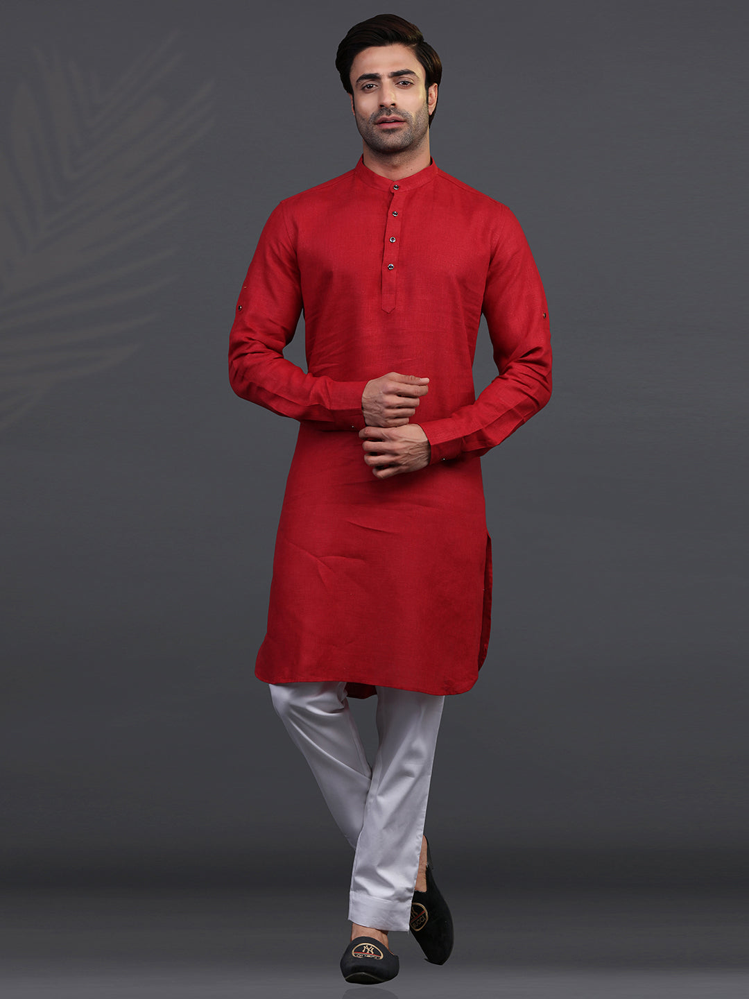 Maroon linen festive occasion kurta suit