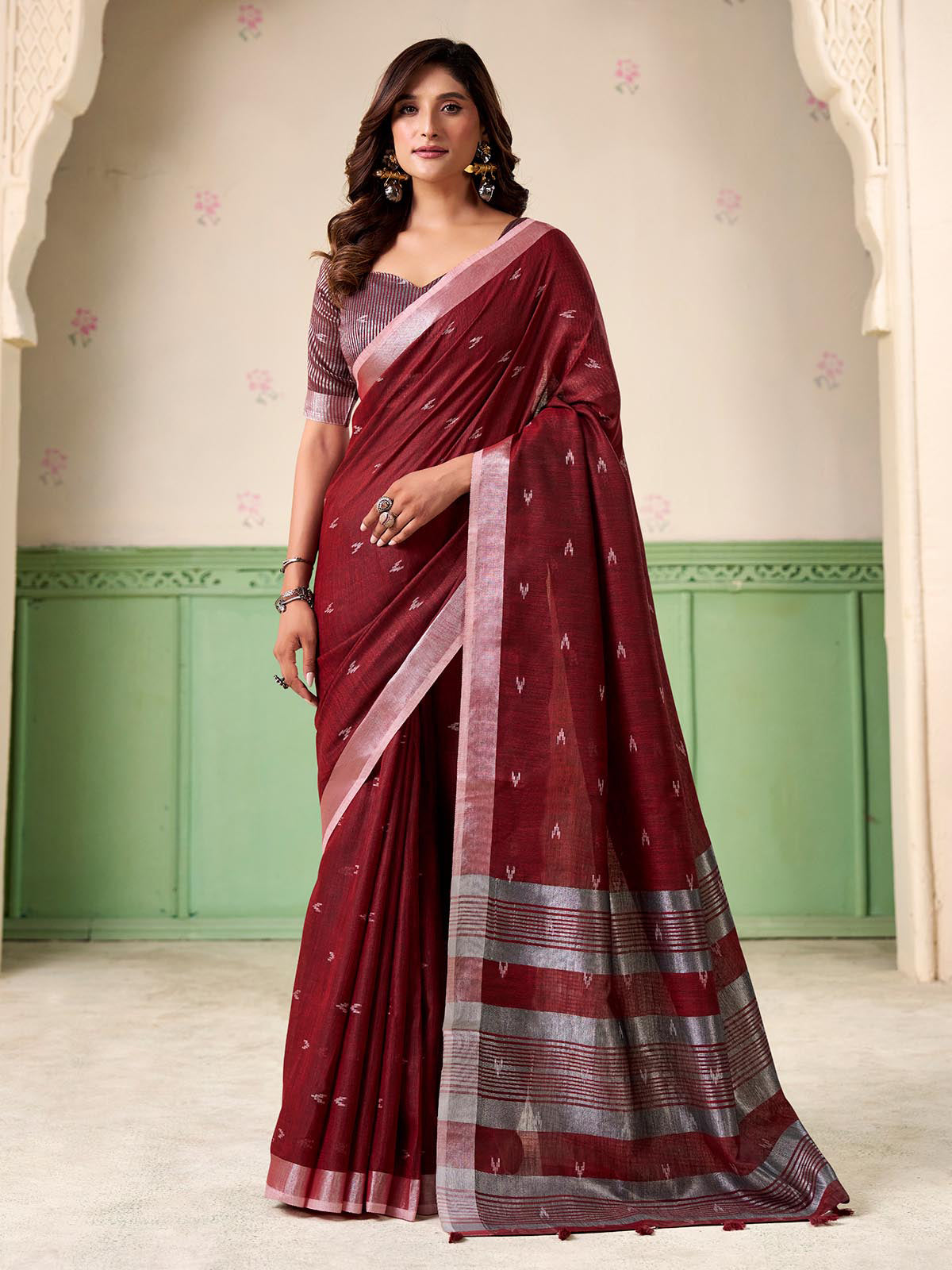 Maroon linen silk tassel zari charm