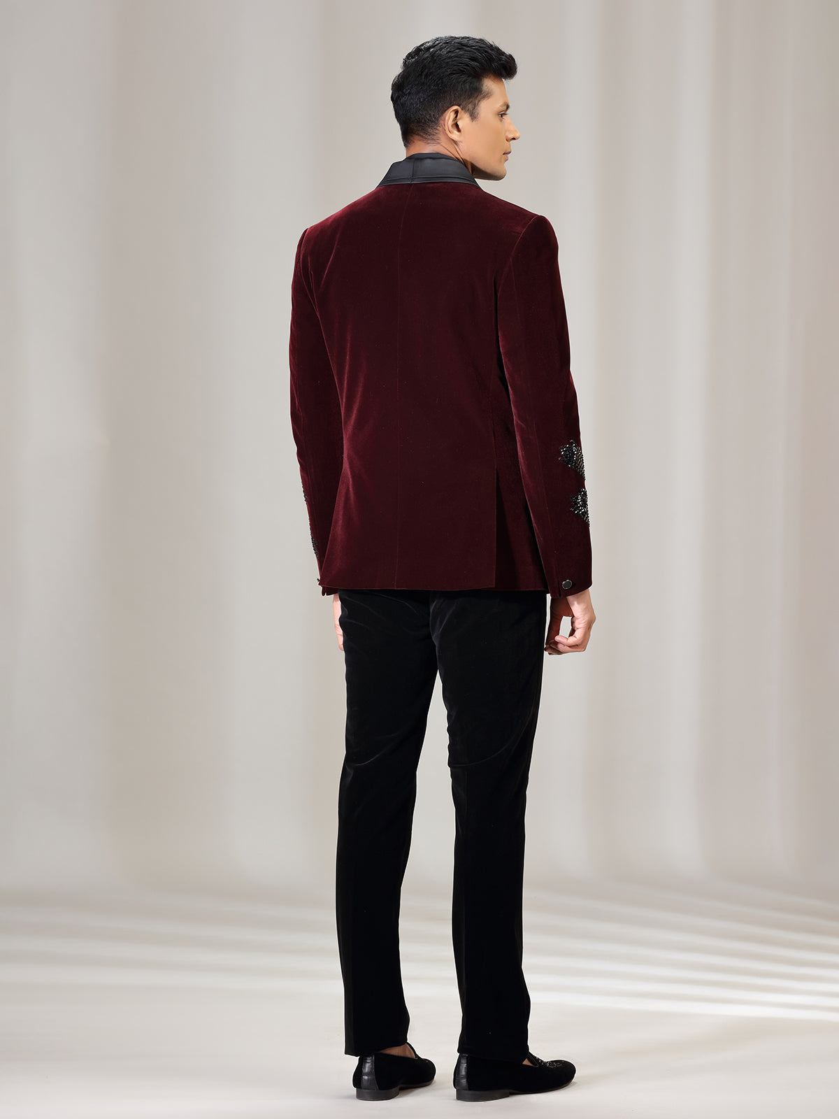Maroon reception wear coat suit in velvet