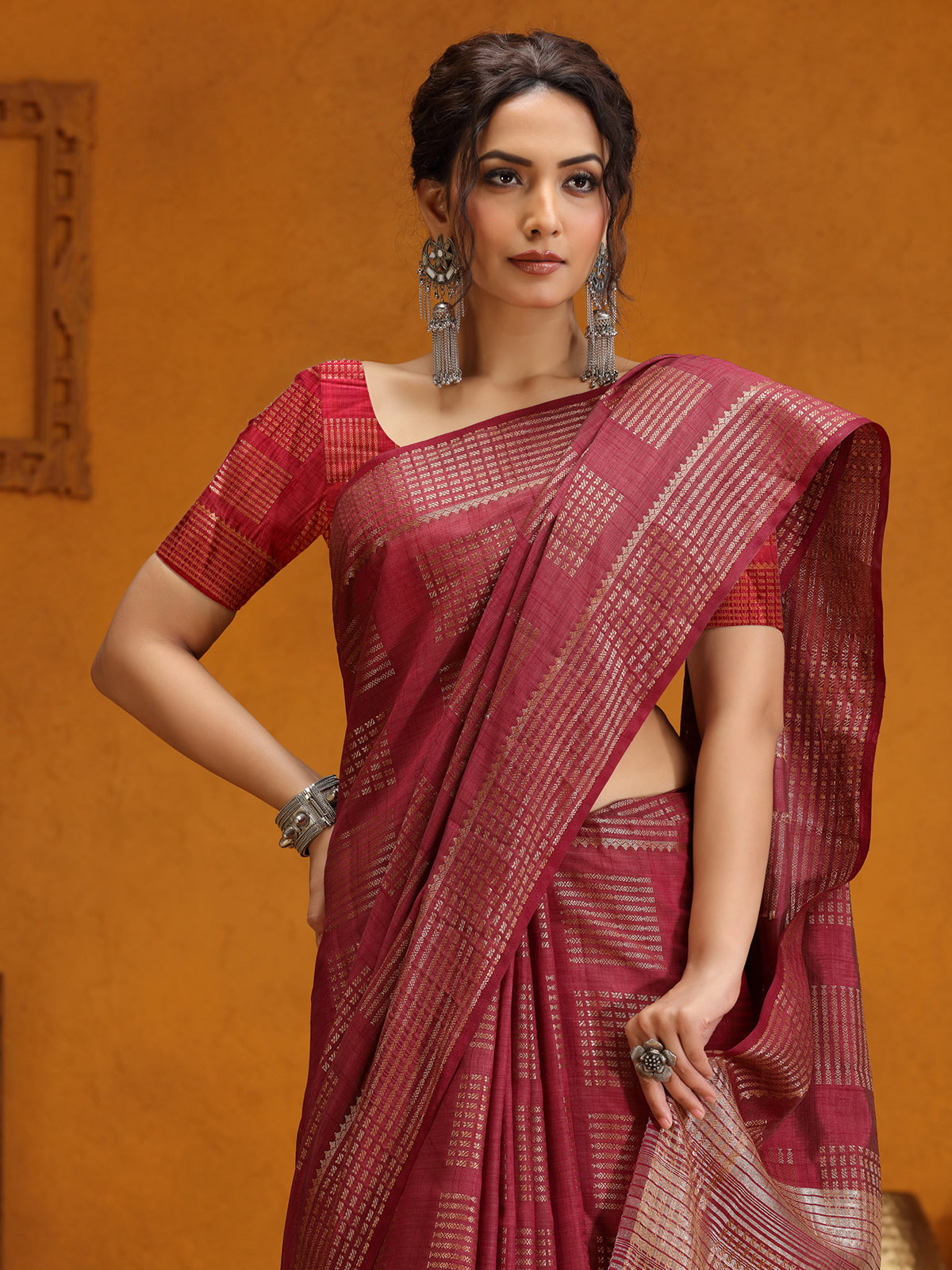 Maroon saree wedding wear in silk