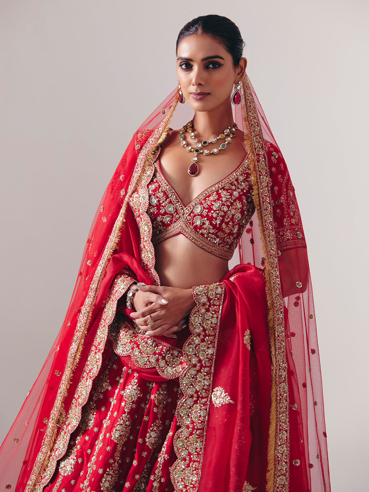 Maroon silk bridal lehenga choli with resham detailing