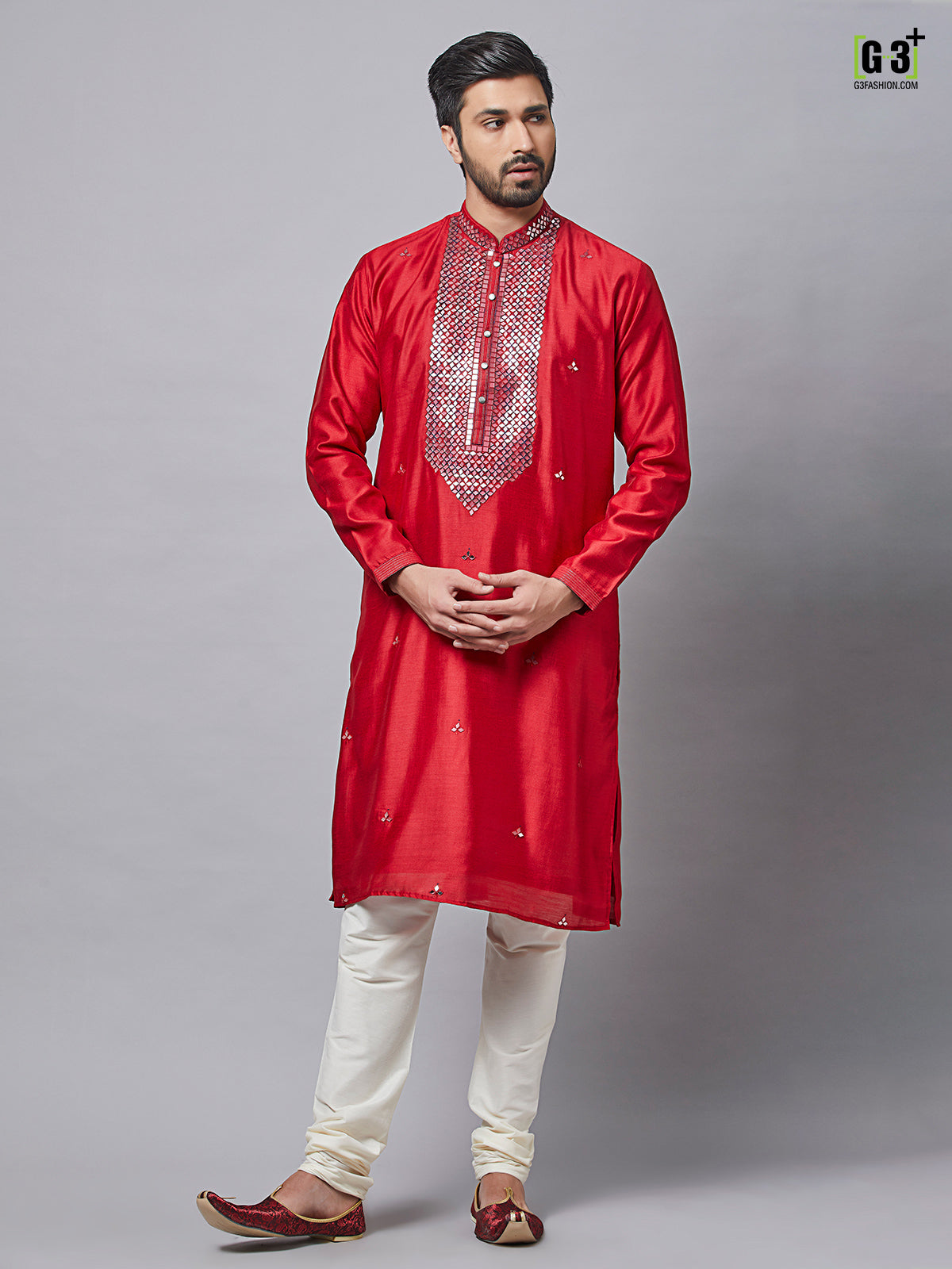Maroon silk kurta suit for mens