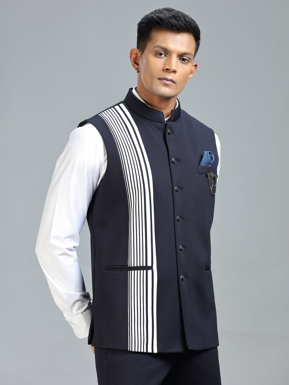 Modern classic navy striped waistcoat for men