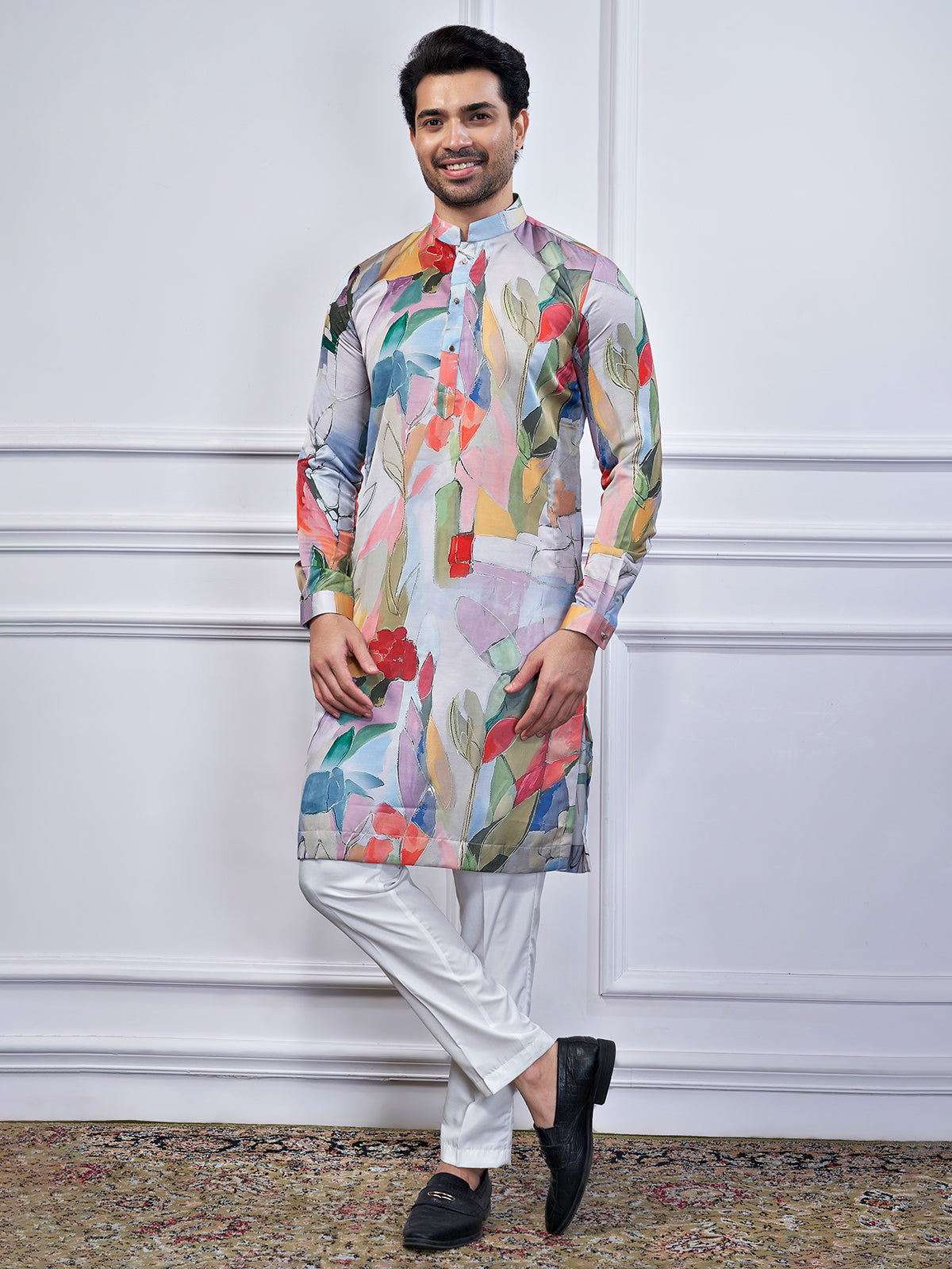 Multi color cotton printed kurta pajama for mens