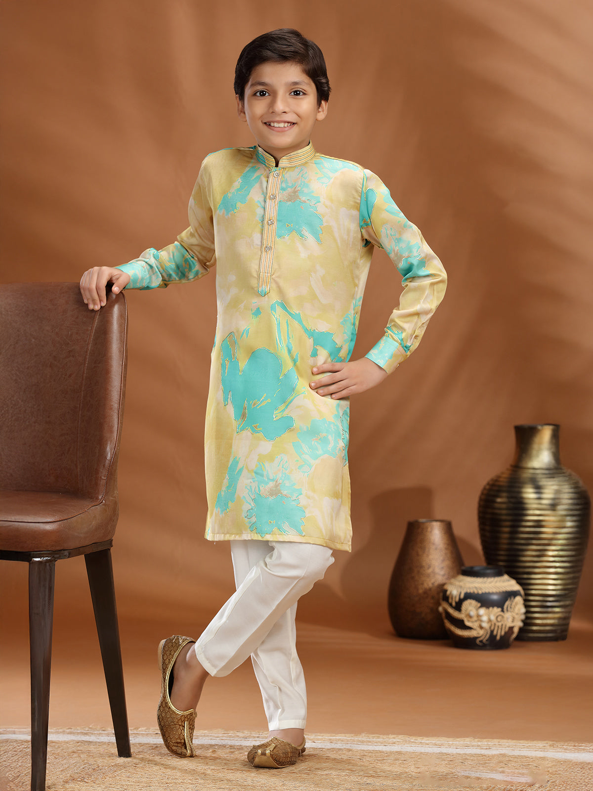 Multi color silk kurta suit for festive