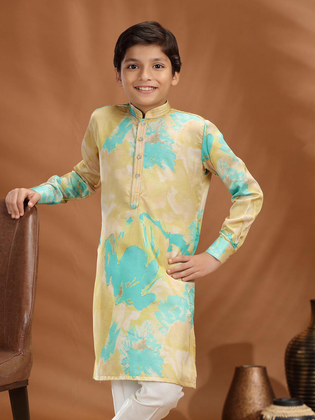 Multi color silk kurta suit for festive