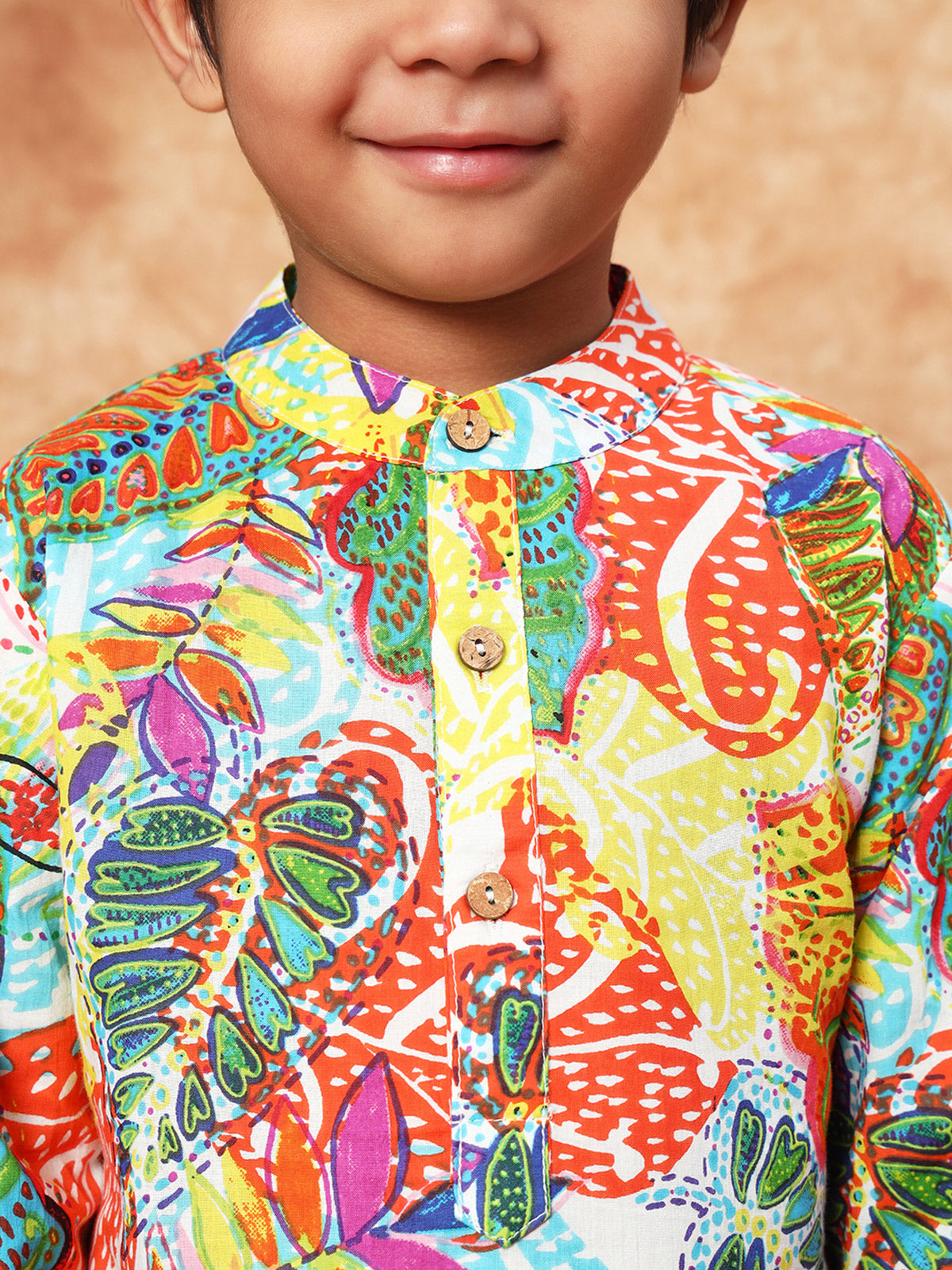 Multi coloured cotton kurta suit for boys