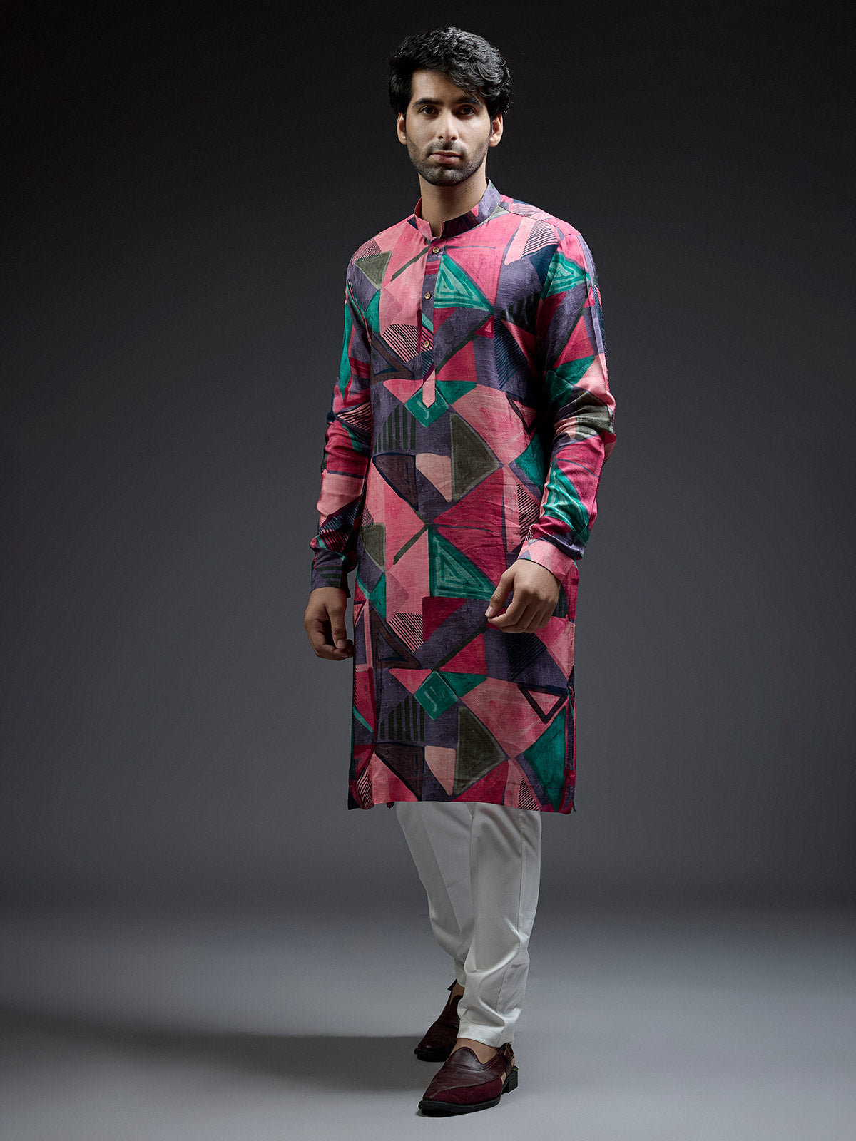 Multi coloured kurta suit in geomettrical print