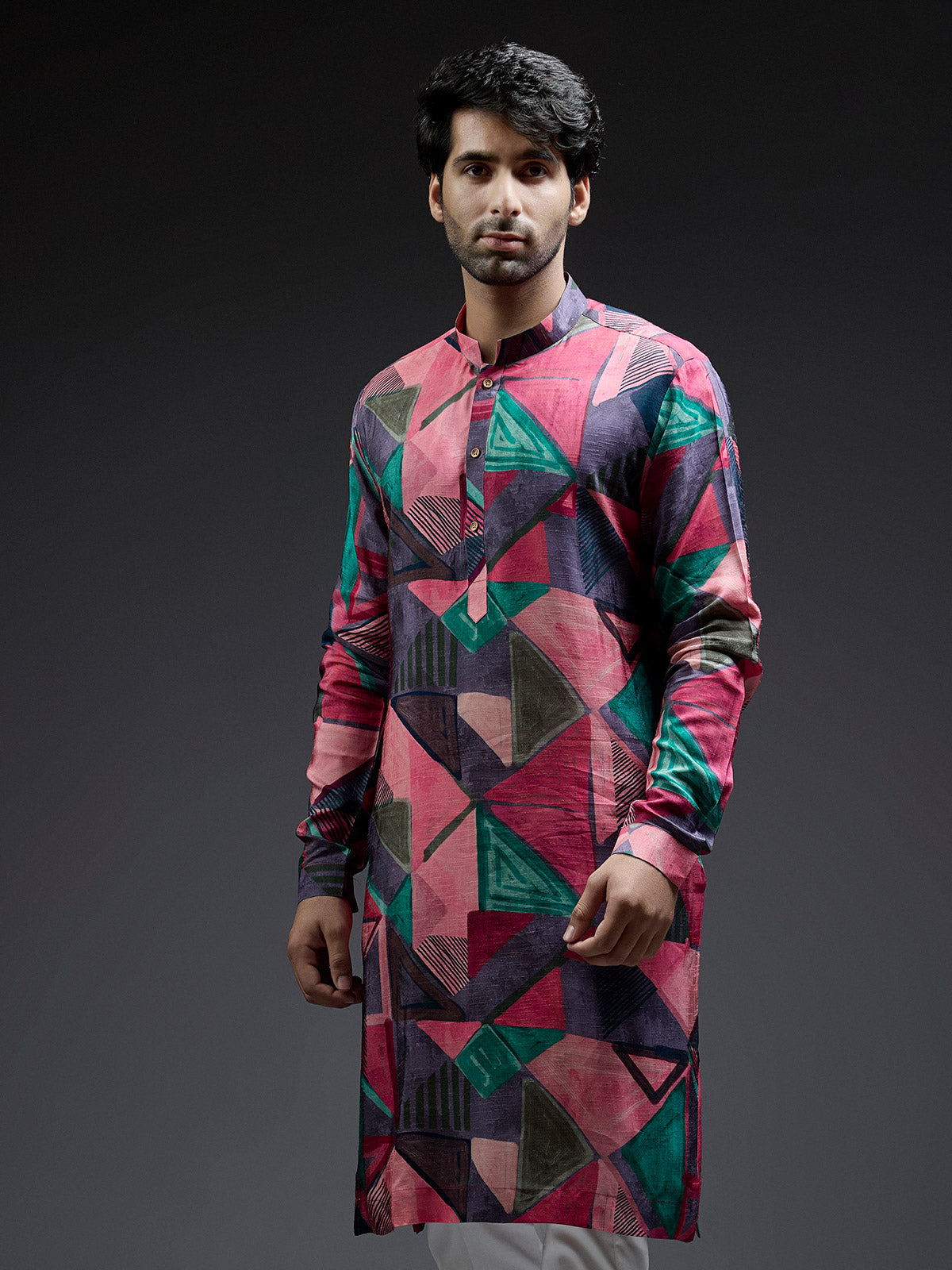 Multi coloured kurta suit in geomettrical print