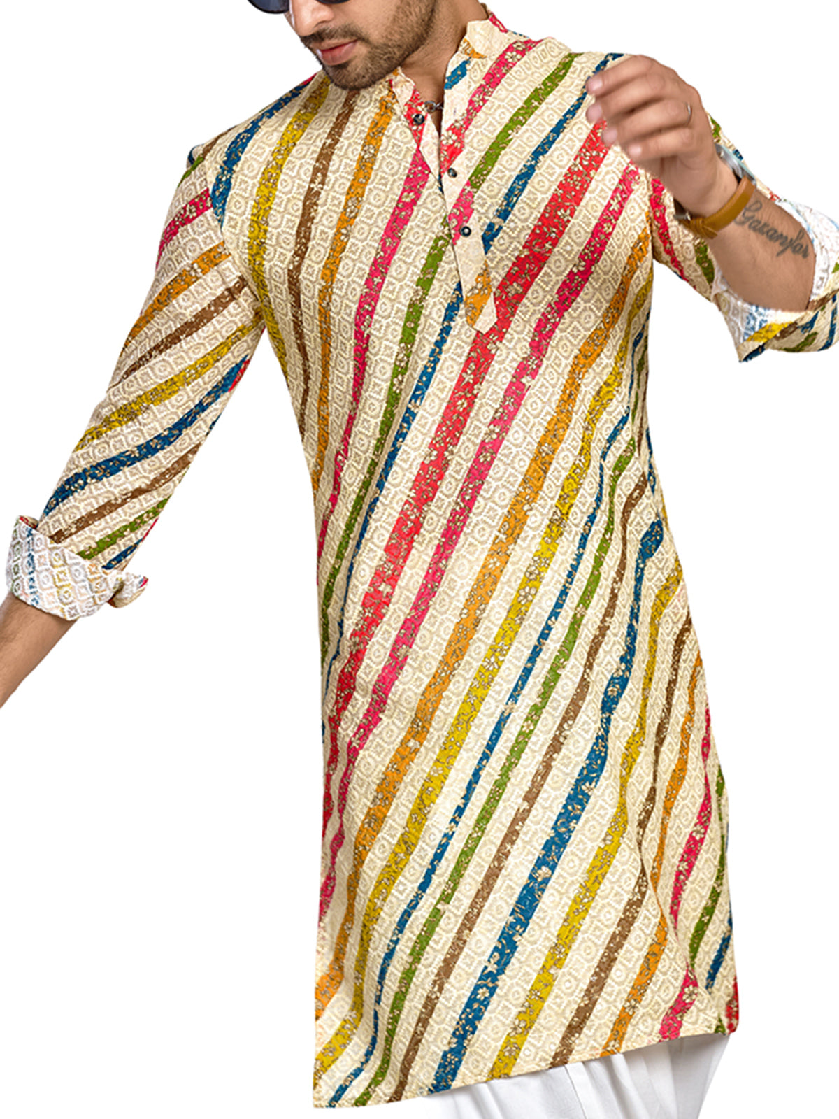 Multi hue striped kurta for men