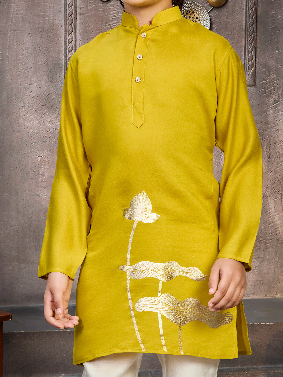 Mustard yellow cotton kurta suit for haldi