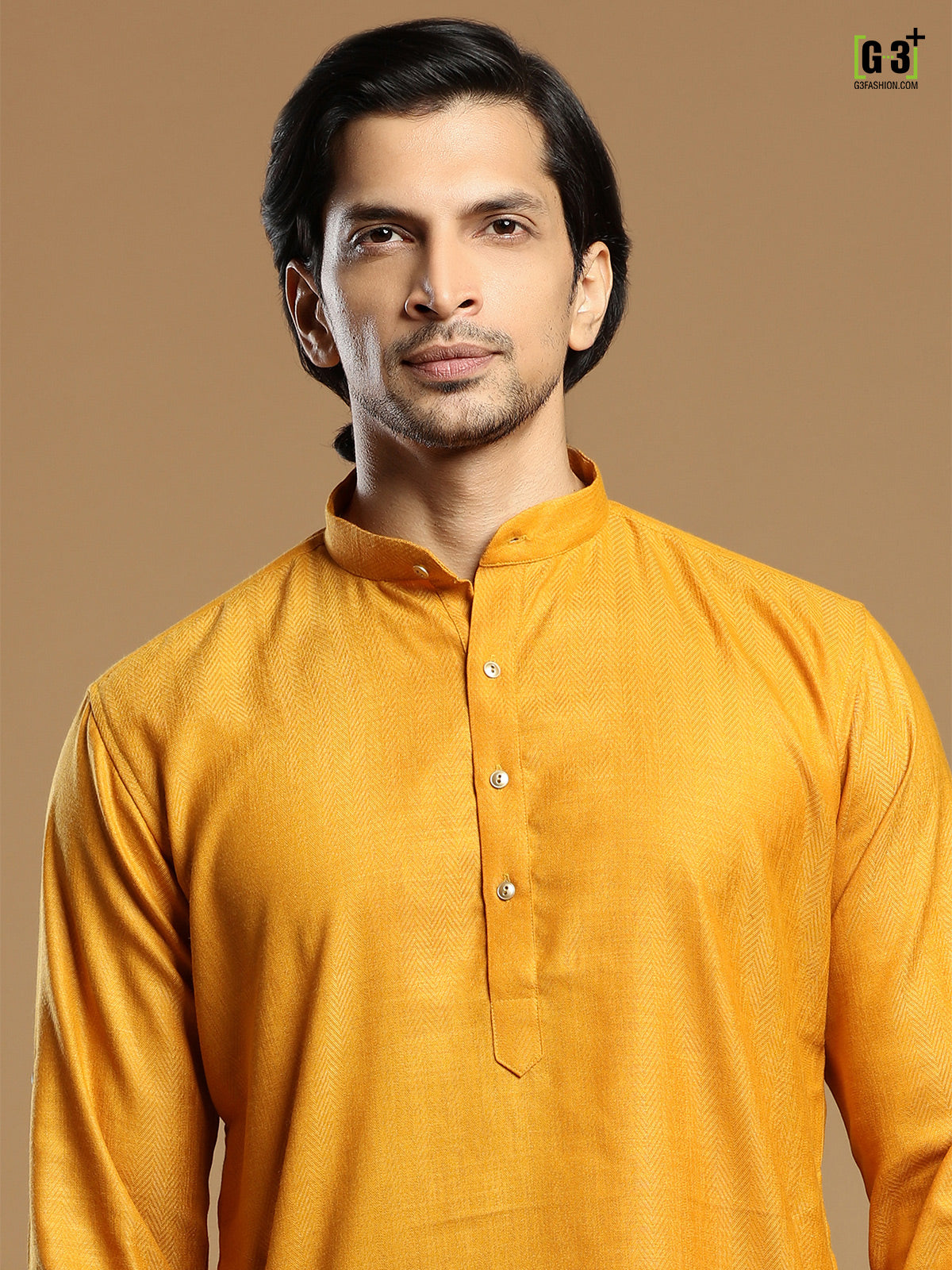 Mustard yellow cotton men kurta suit for festive