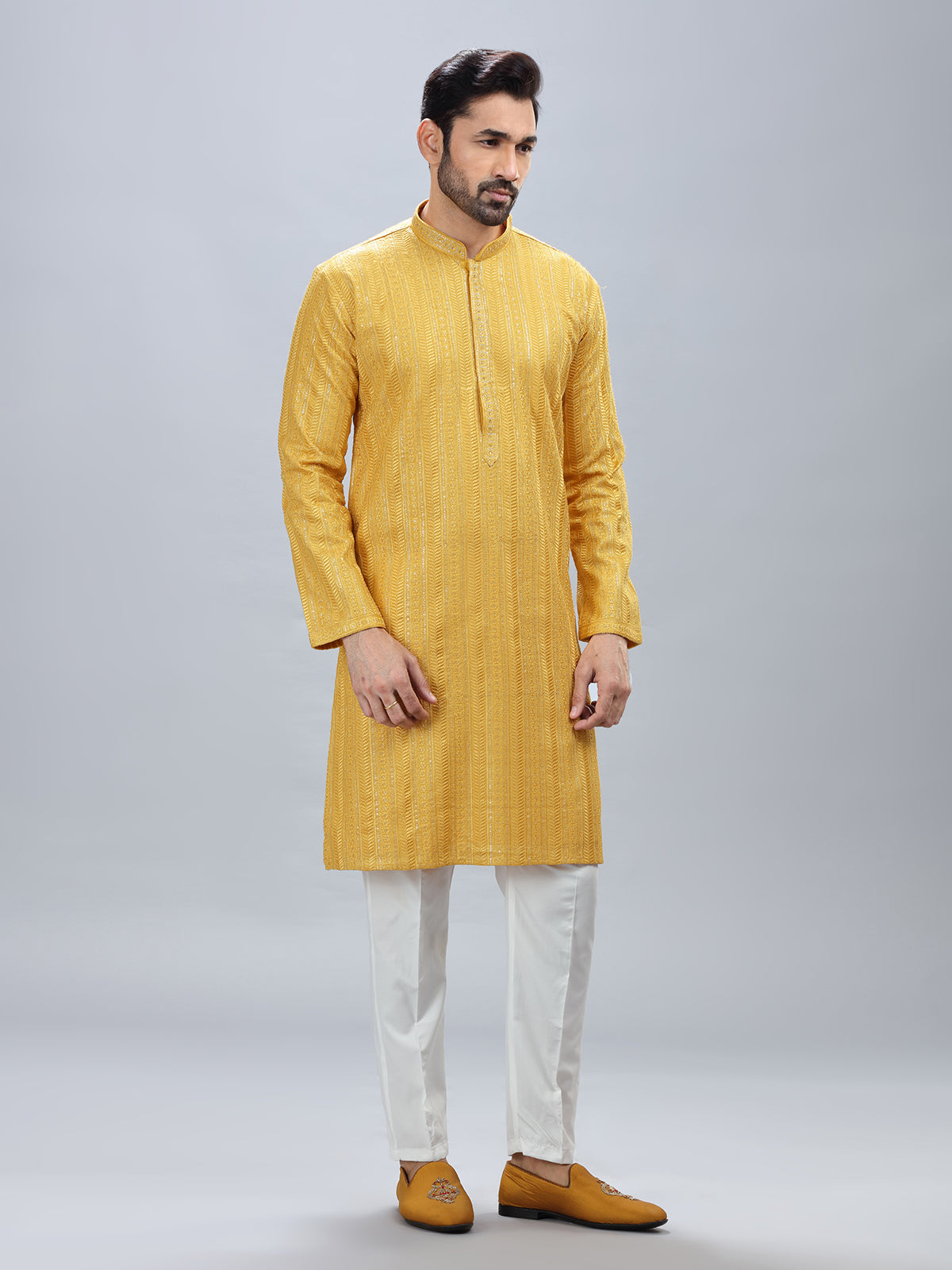 Mustard yellow kurta set for men