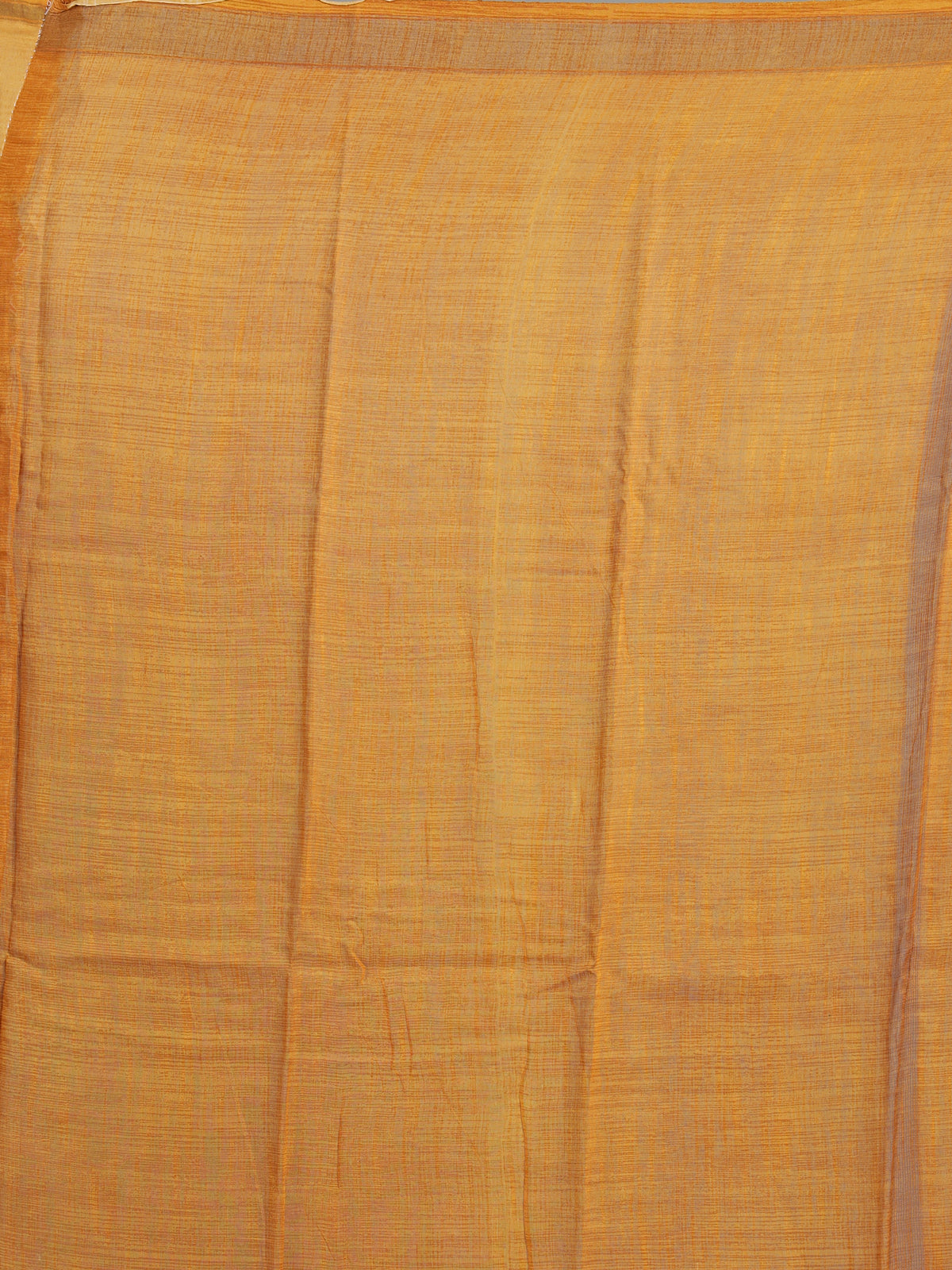 Mustard yellow printed cotton silk saree