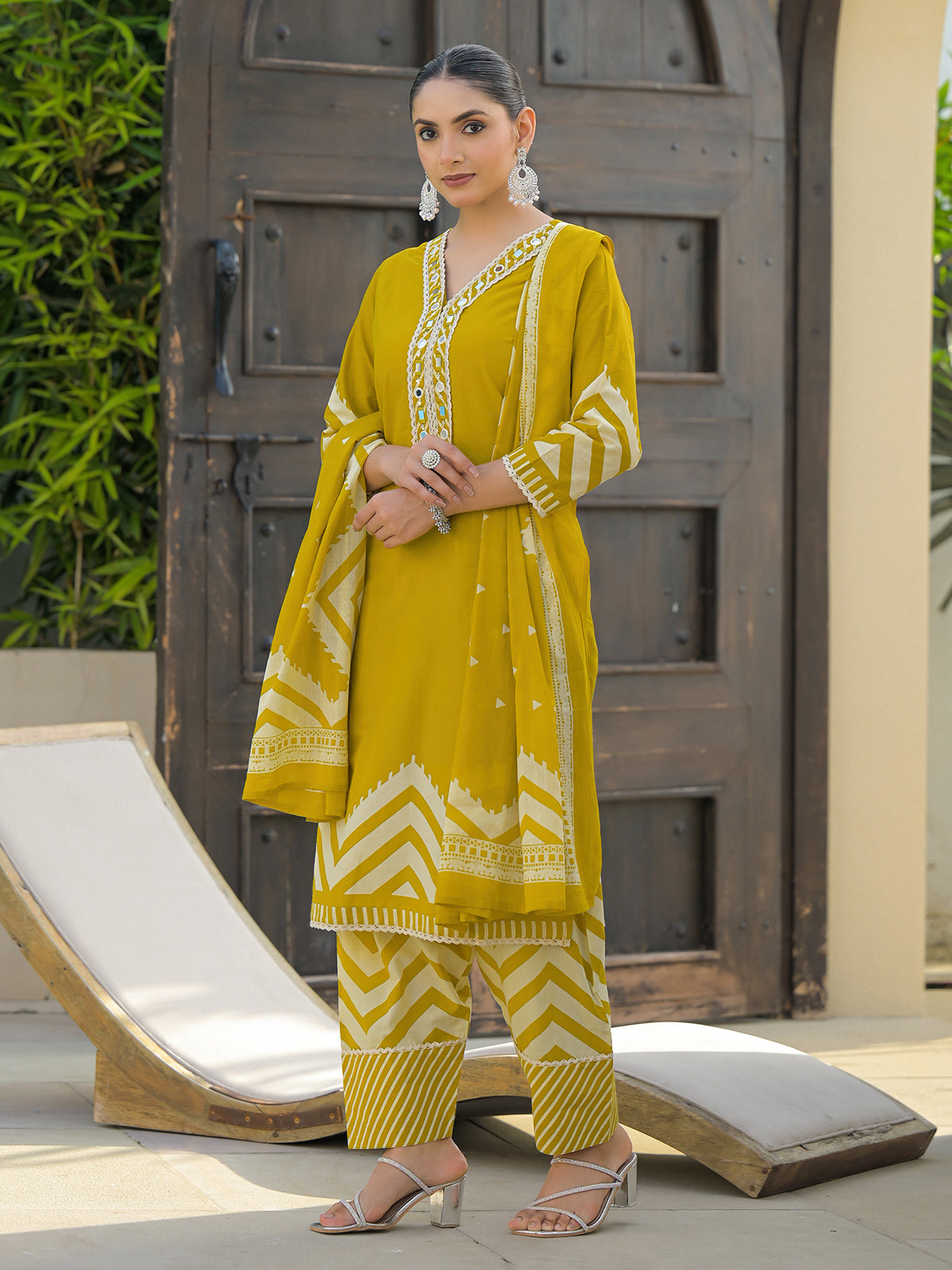 Mustard yellow silk festive kurti set