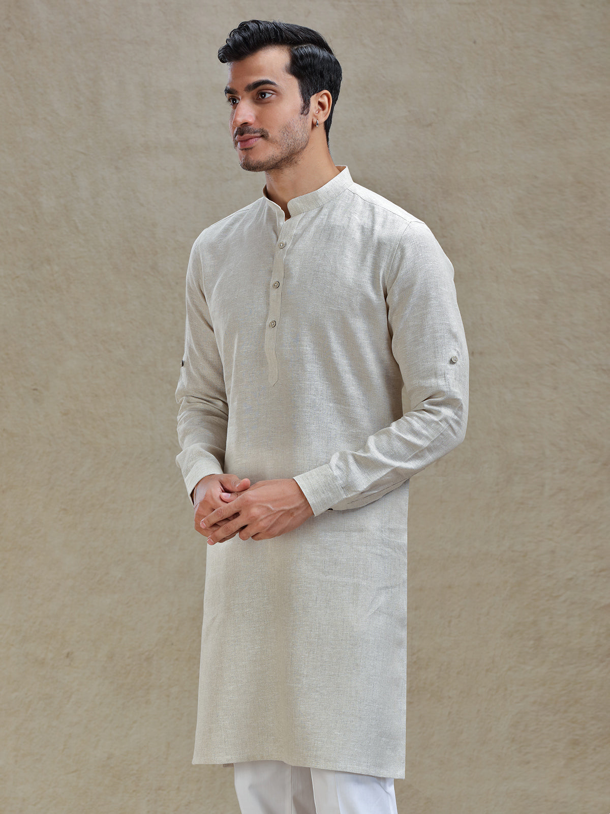 Natural beige linen kurta for festive