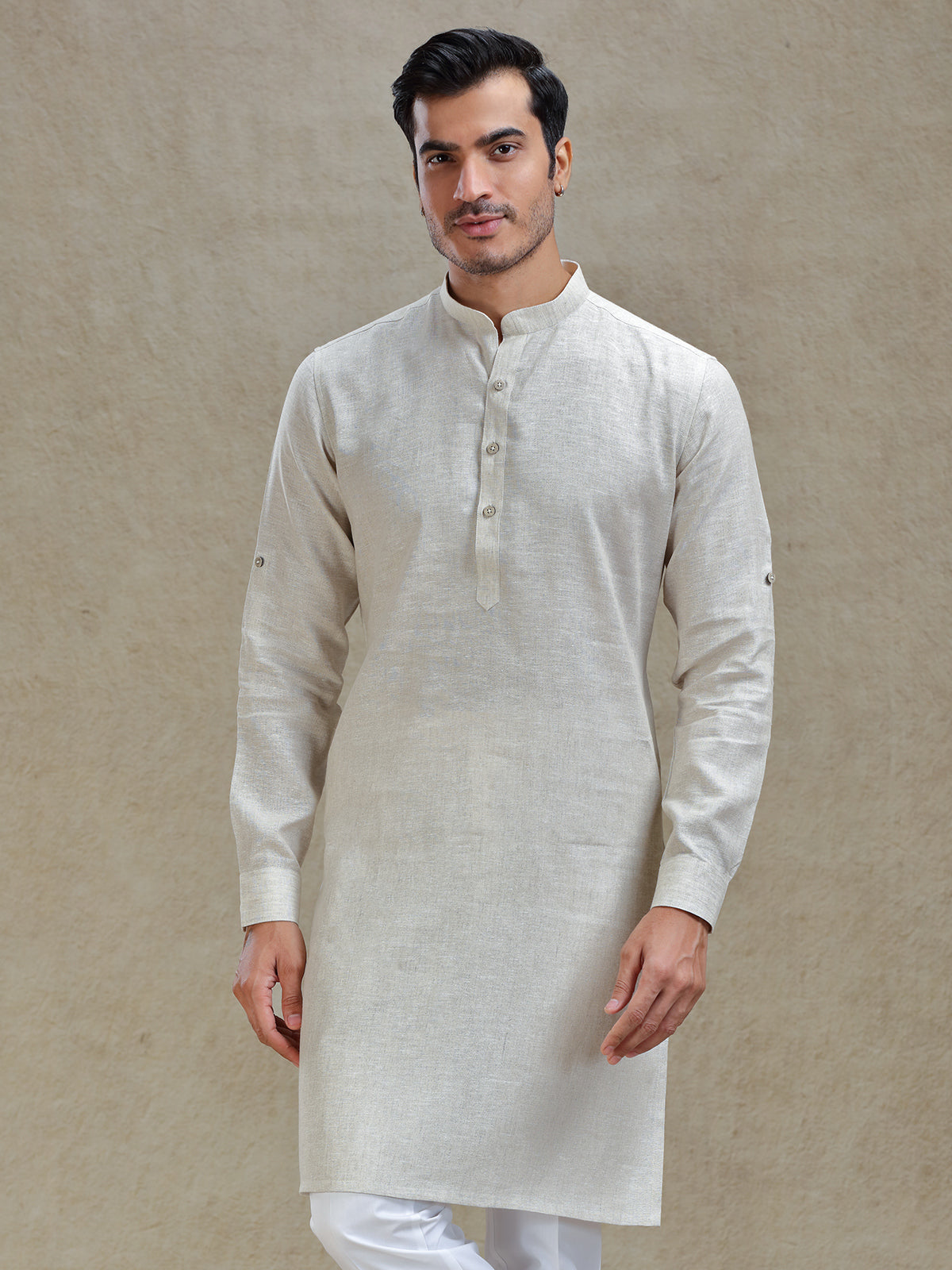 Natural beige linen kurta for festive