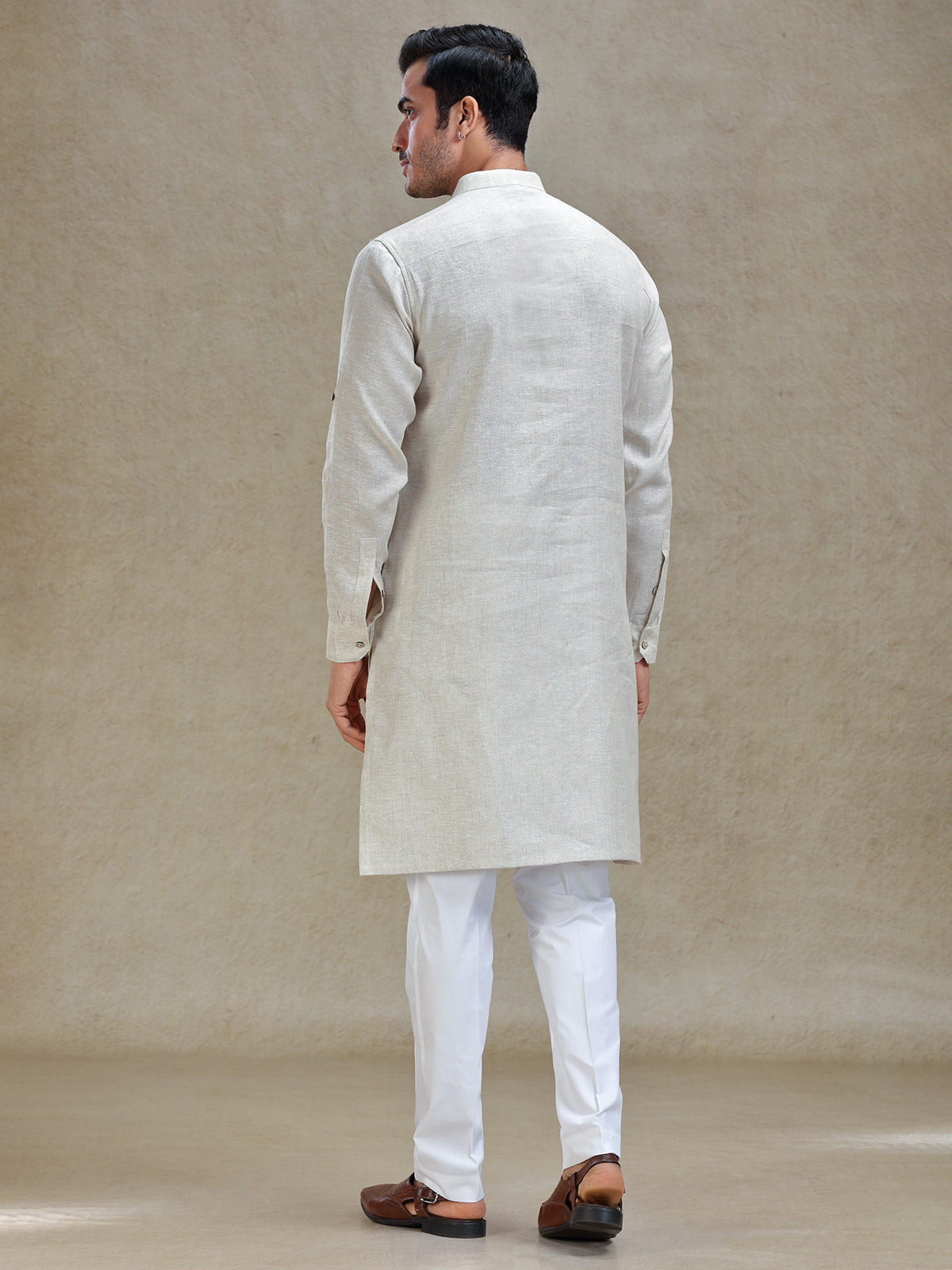 Natural beige linen kurta suit for festive