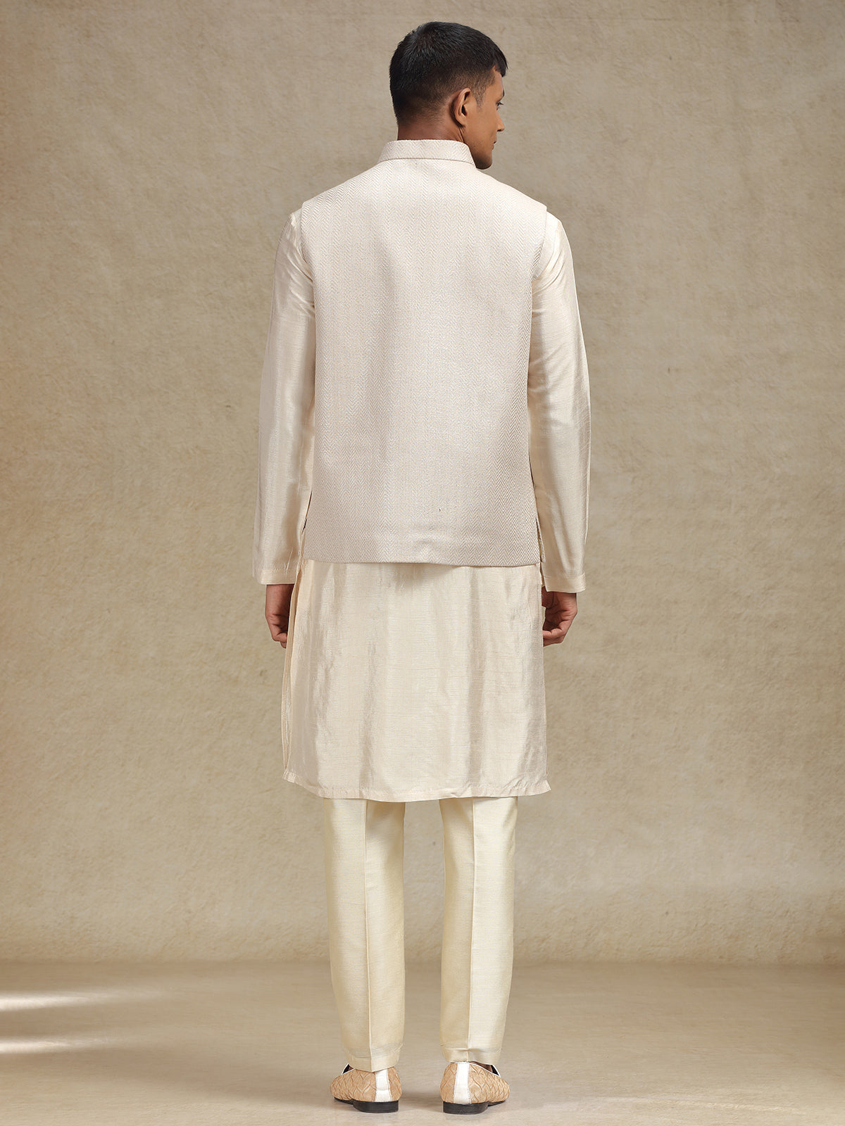 Natural beige waistcoat set with intricate work