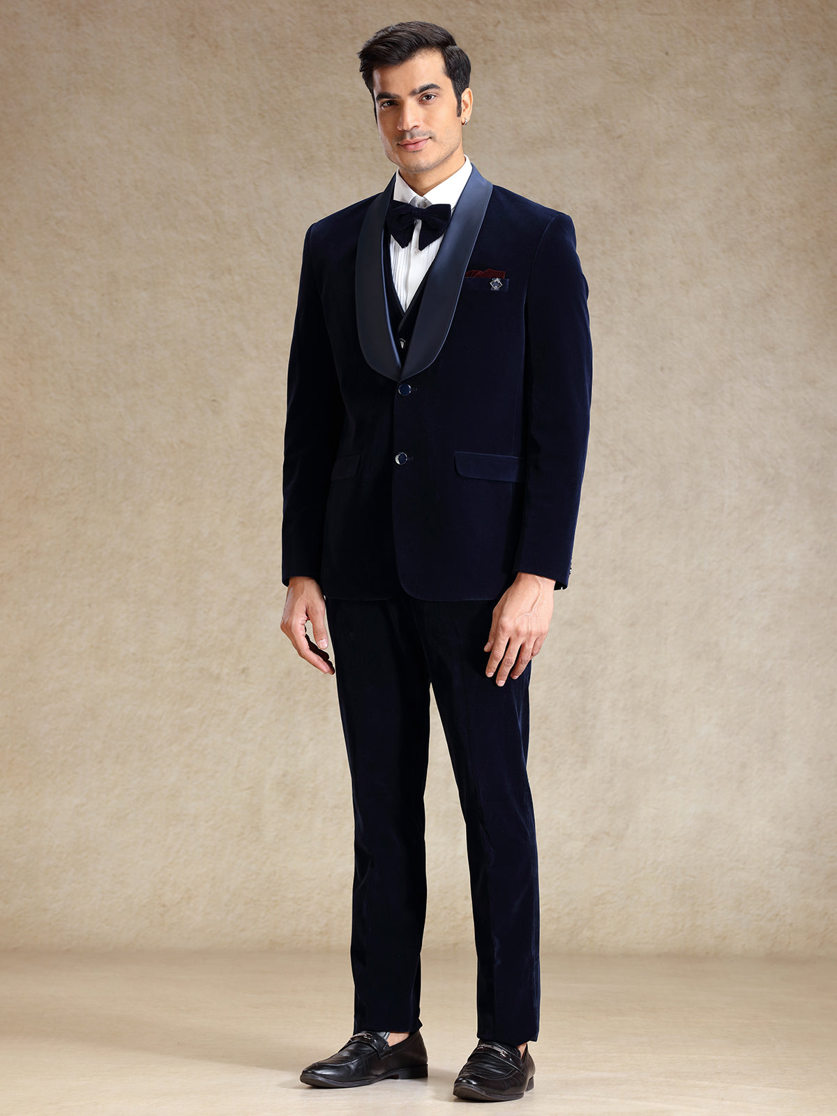 Navy 5pcs velvet tuxedo suit for men