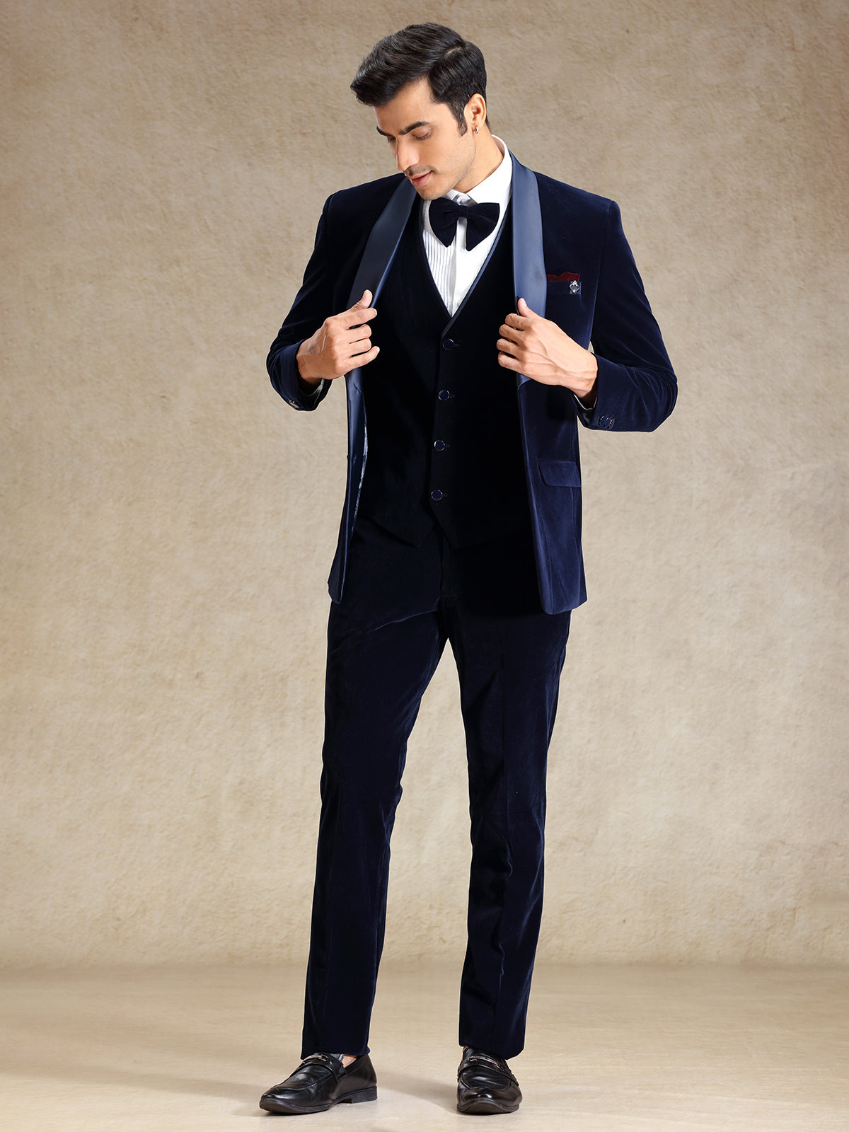 Navy 5pcs velvet tuxedo suit for men