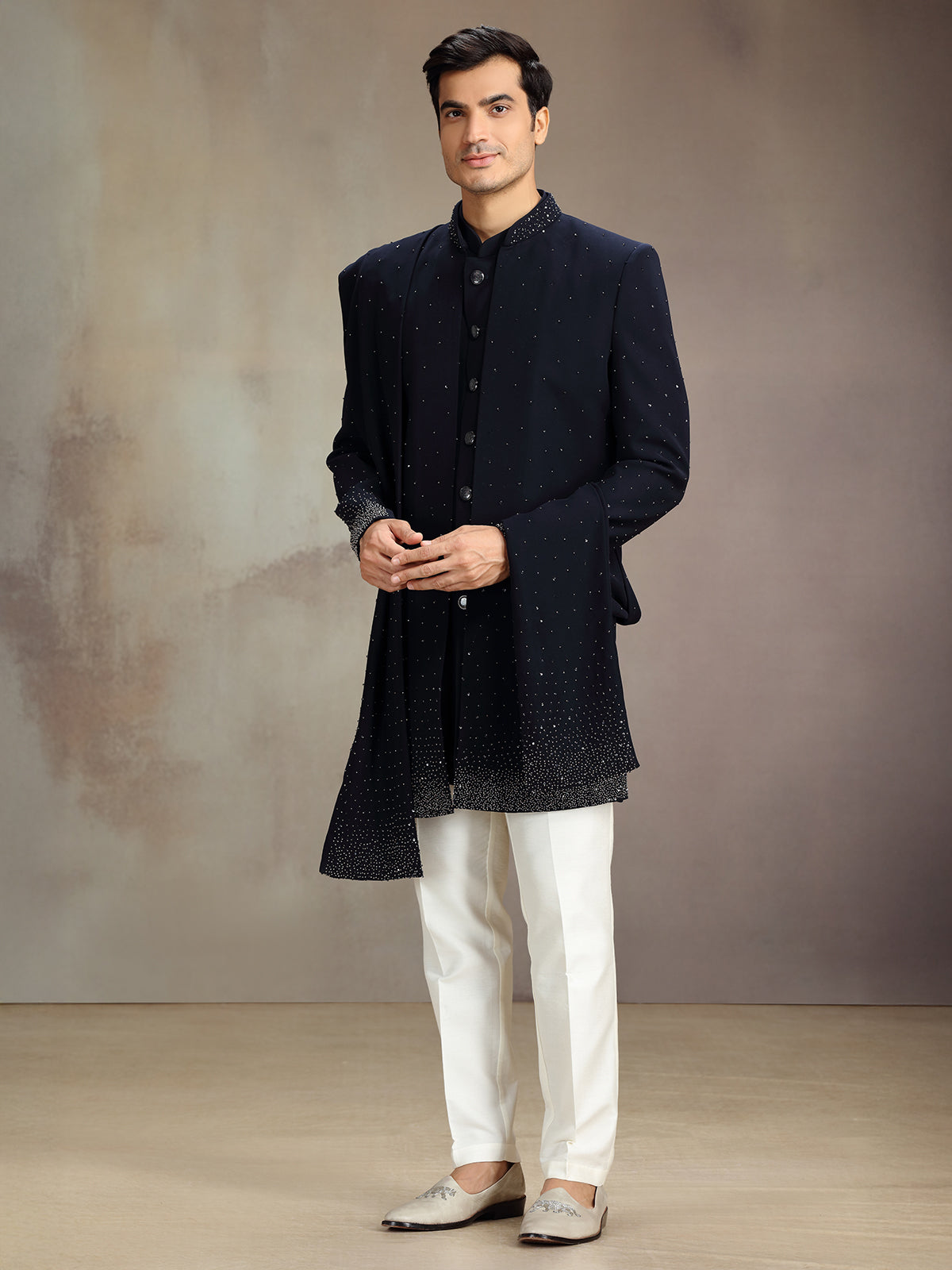 Navy blue rayon elegant indo western