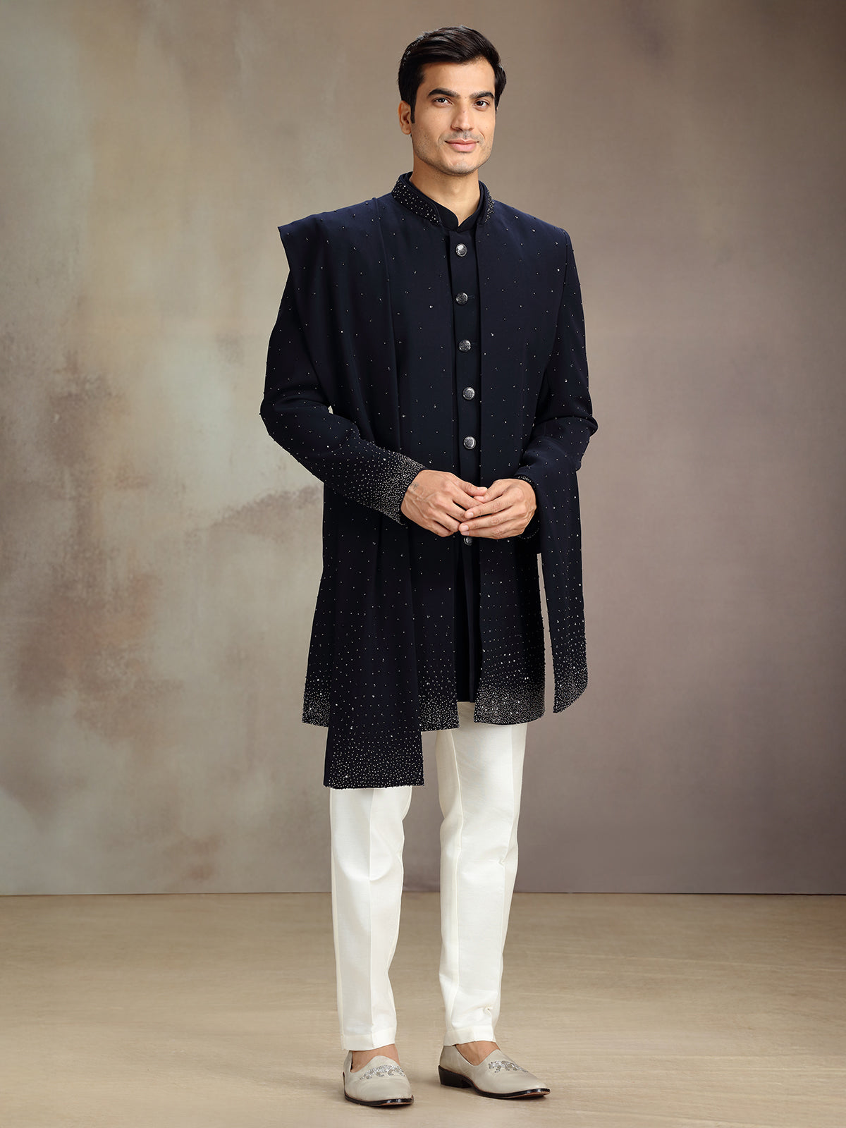 Navy blue rayon elegant indo western