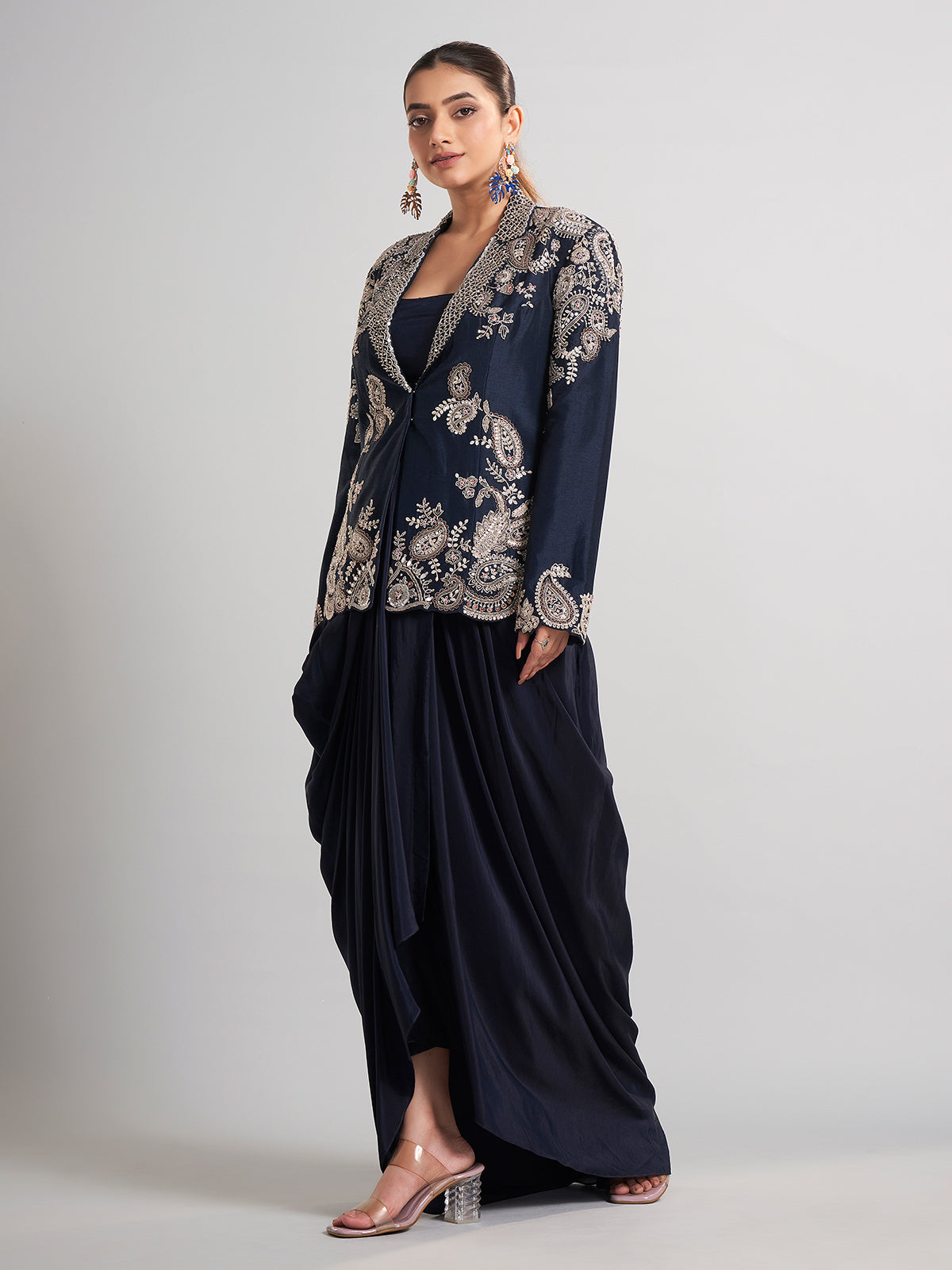 Navy designer jacket style indo western ensemble