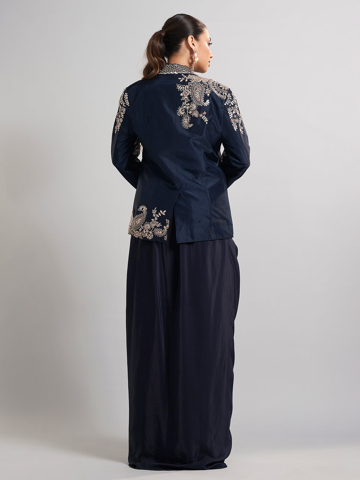 Navy designer jacket style indo western ensemble