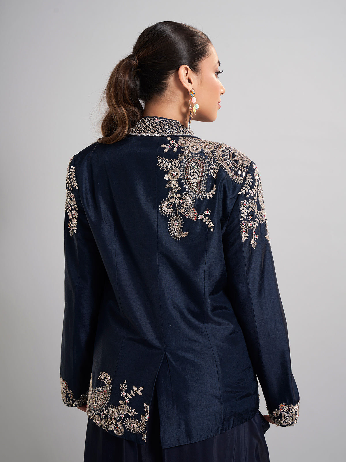 Navy designer jacket style indo western ensemble