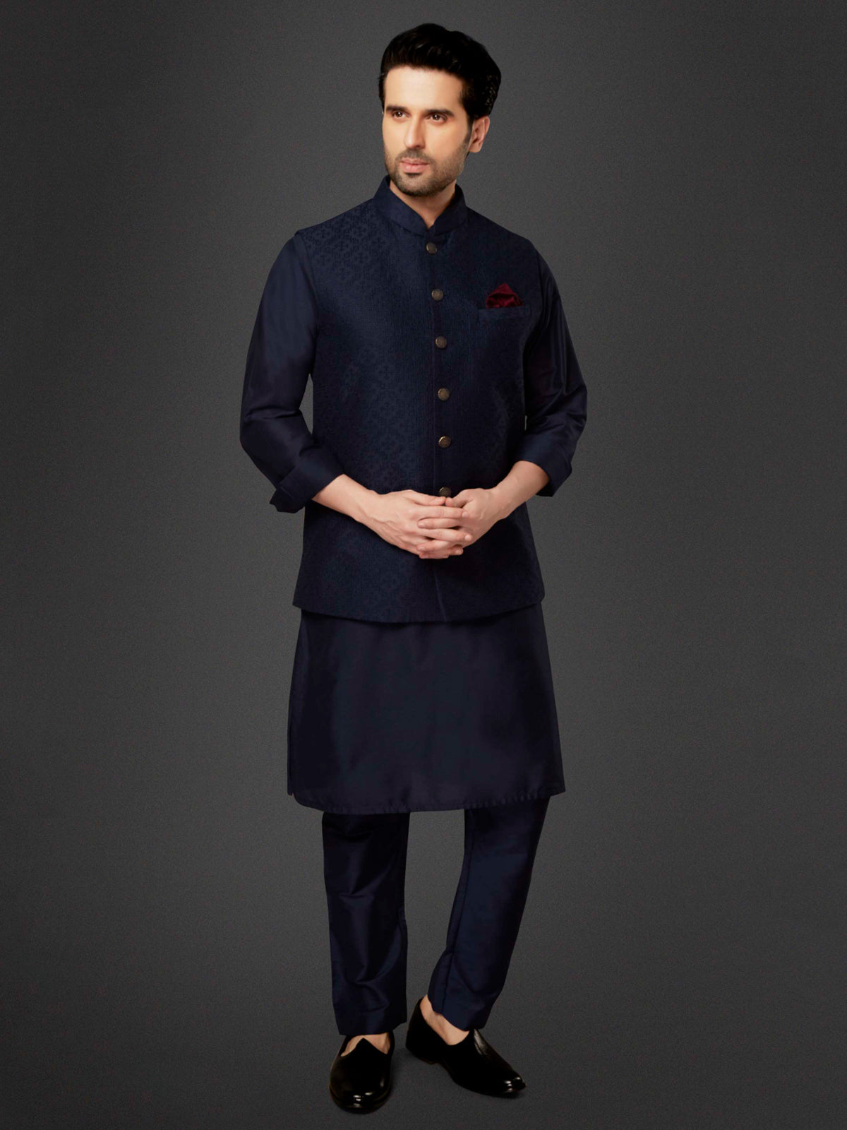 Navy extraordinary waistcoat set in cotton silk