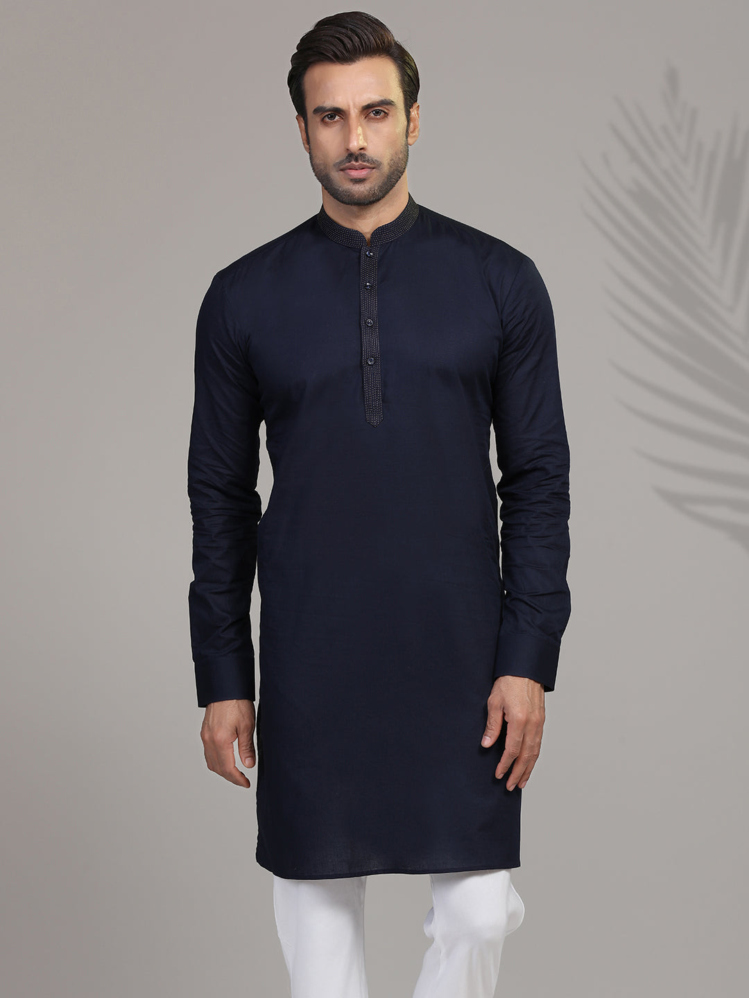 Navy full sleeves kurta in cotton