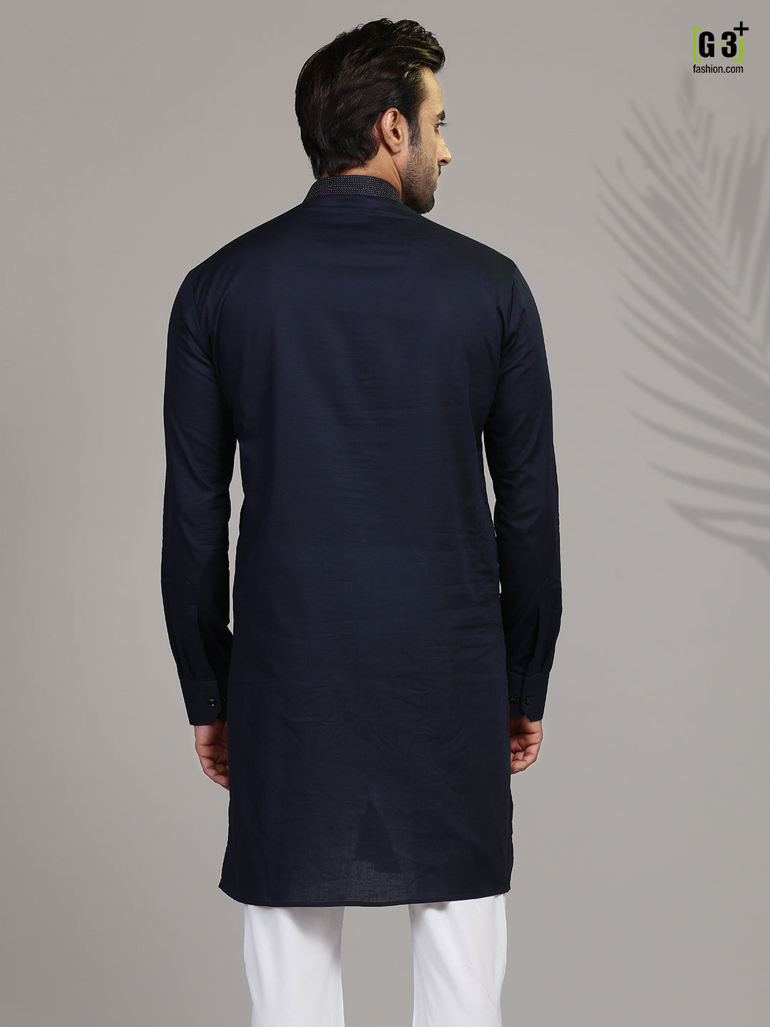 Navy full sleeves kurta in cotton