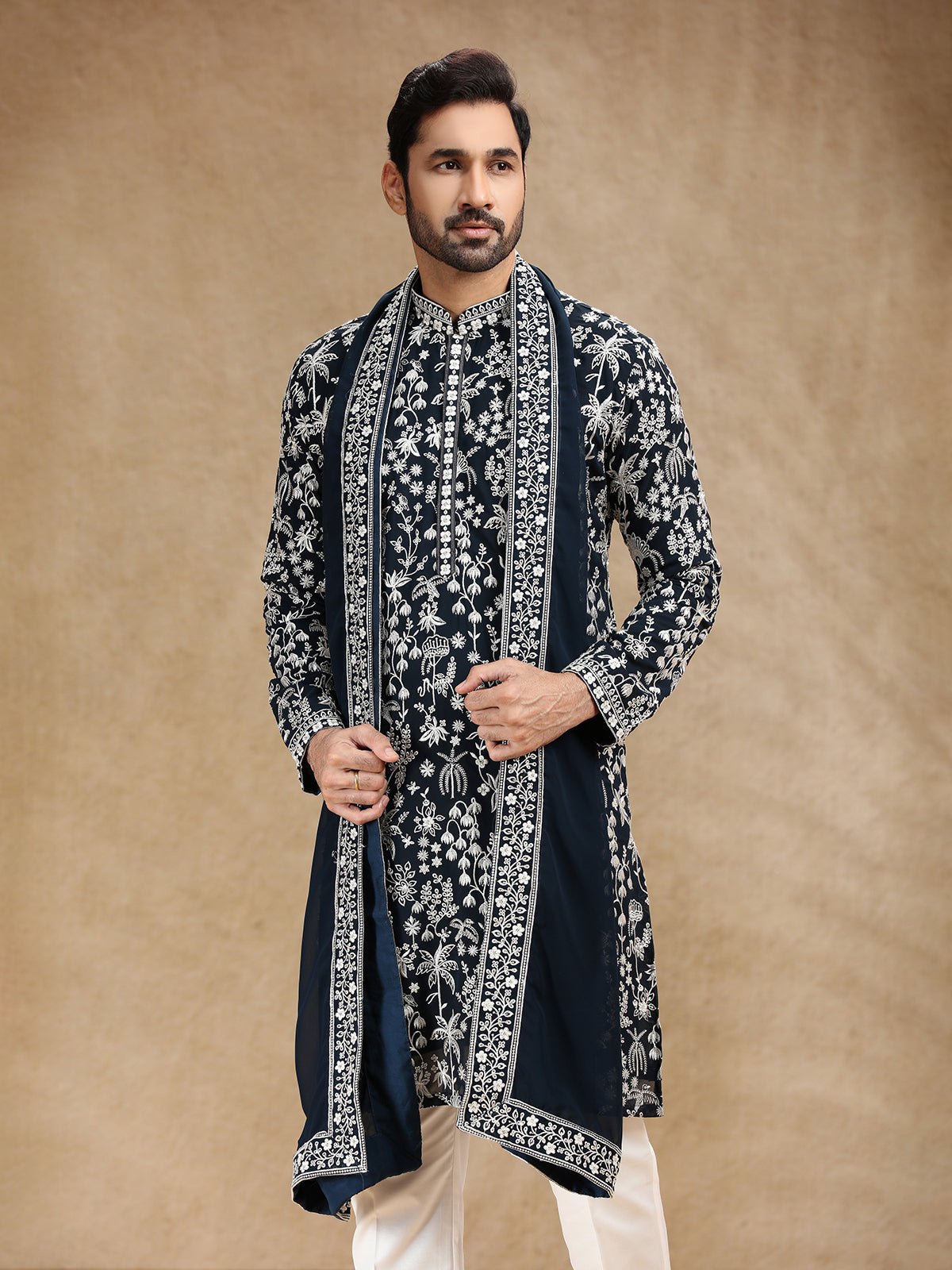 Navy georgette kurta suit with dupatta