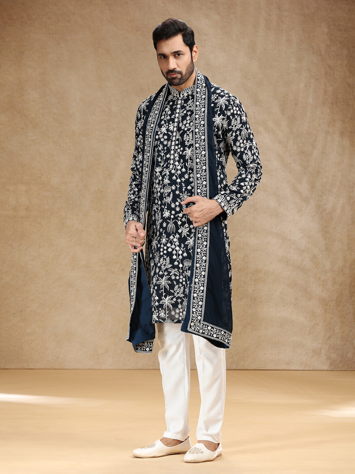 Navy georgette kurta suit with dupatta