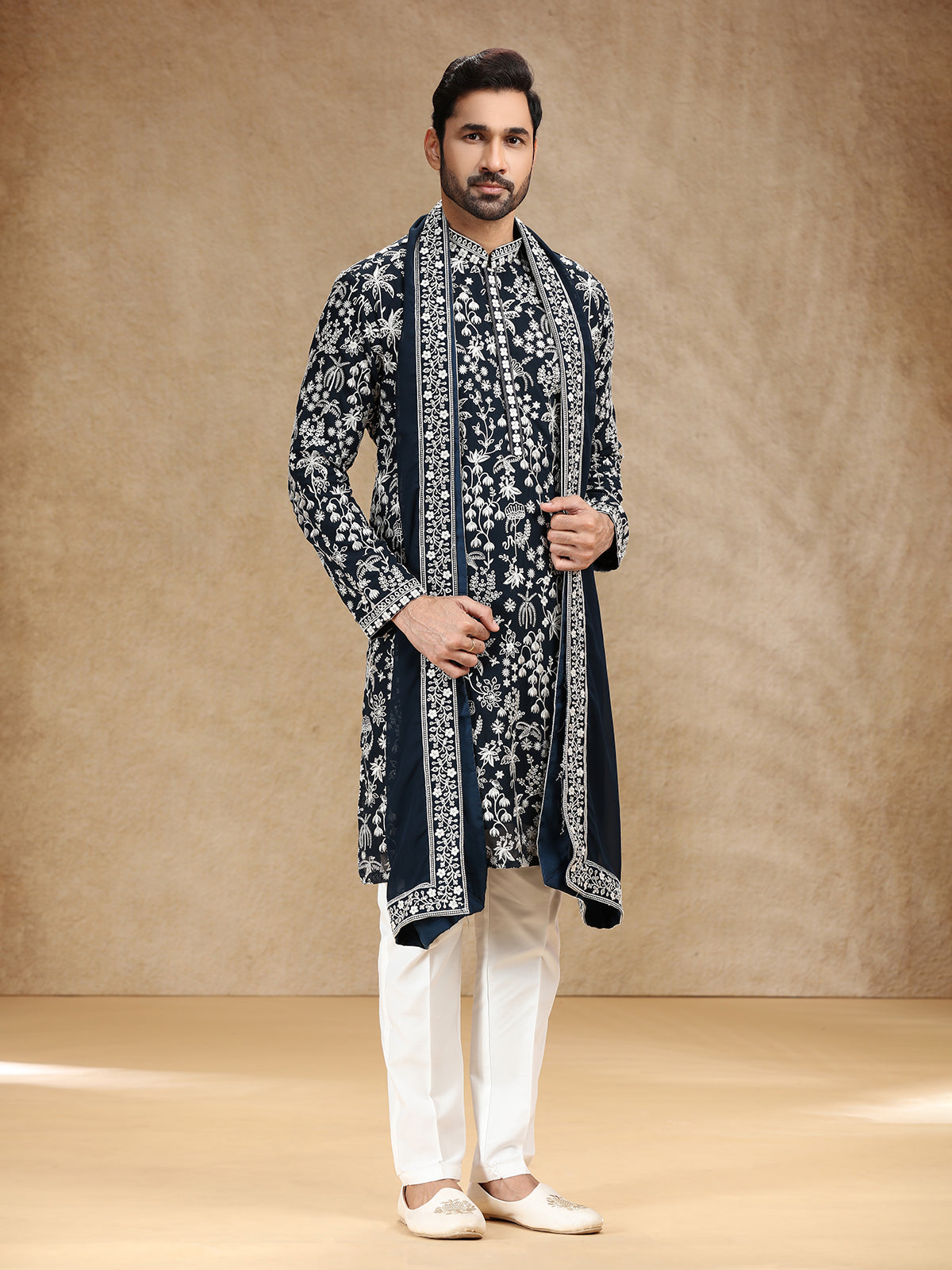Navy georgette kurta suit with dupatta