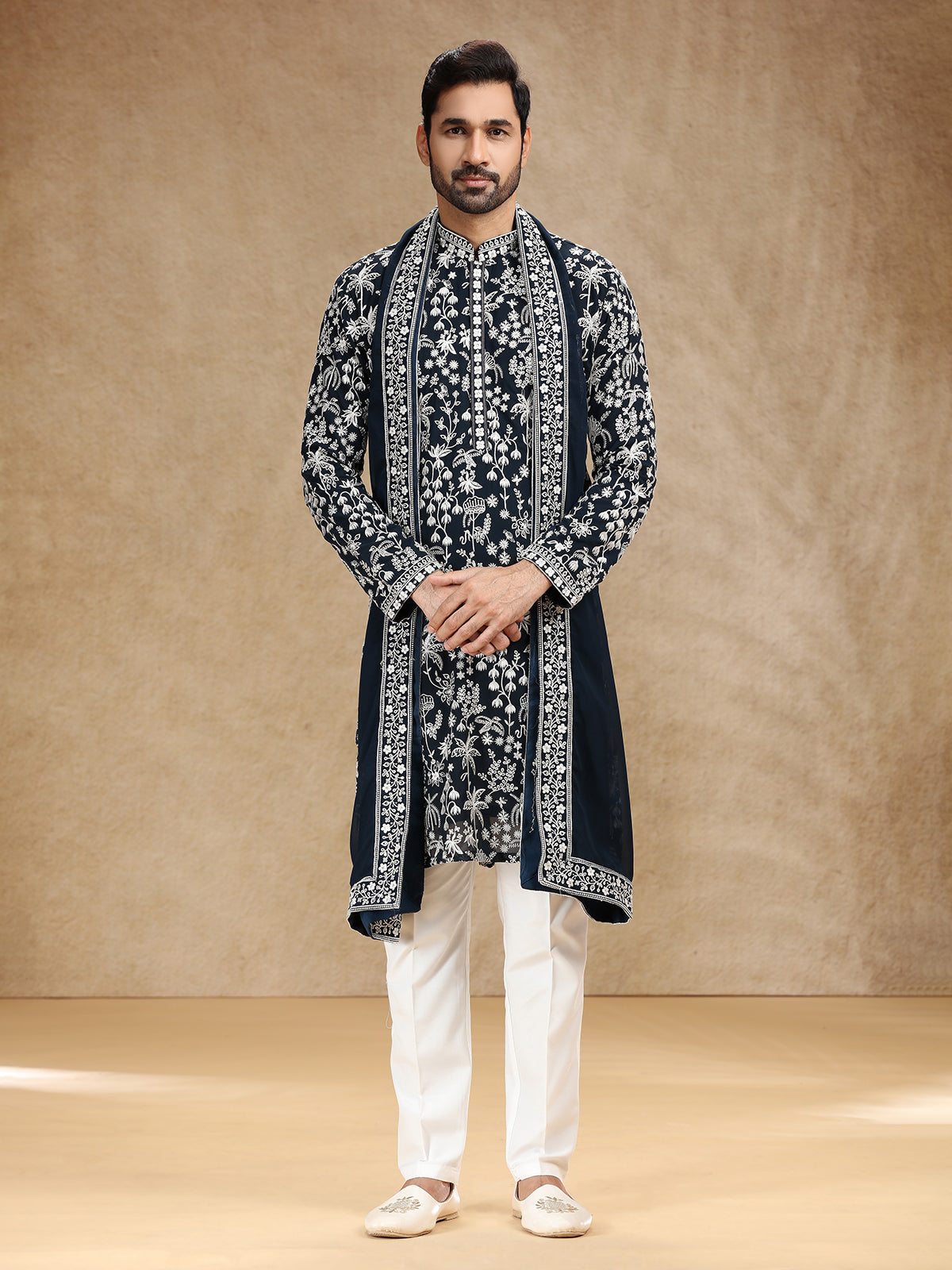 Navy georgette kurta suit with dupatta