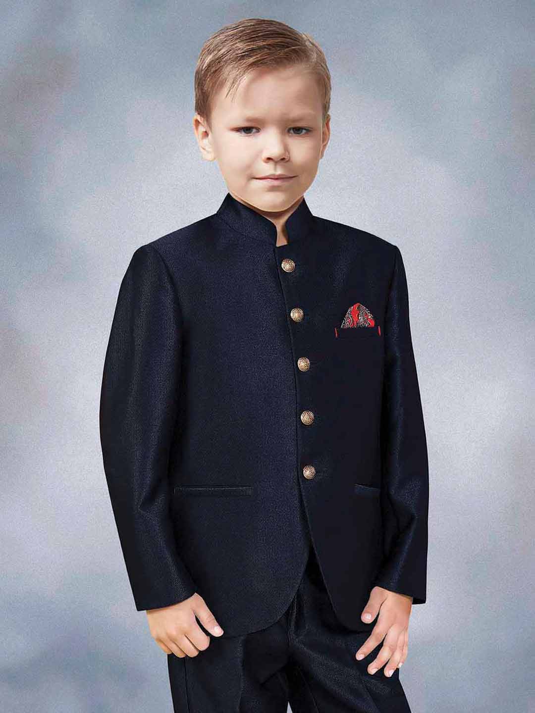 Navy hue terry rayon party wear jodhpuri suit